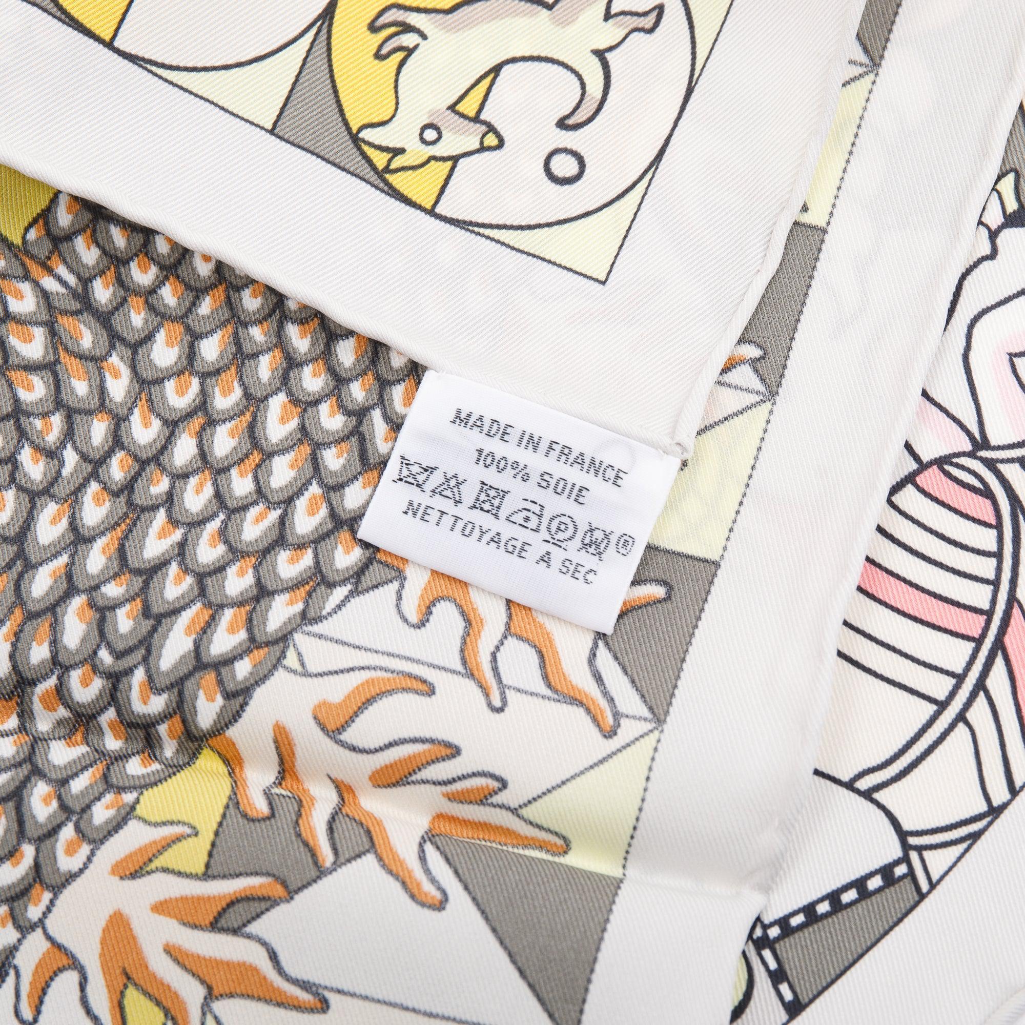 Hermes 'L'Epopee D'Hermes' White Multicolore Silk Scarf 70 w/ Box