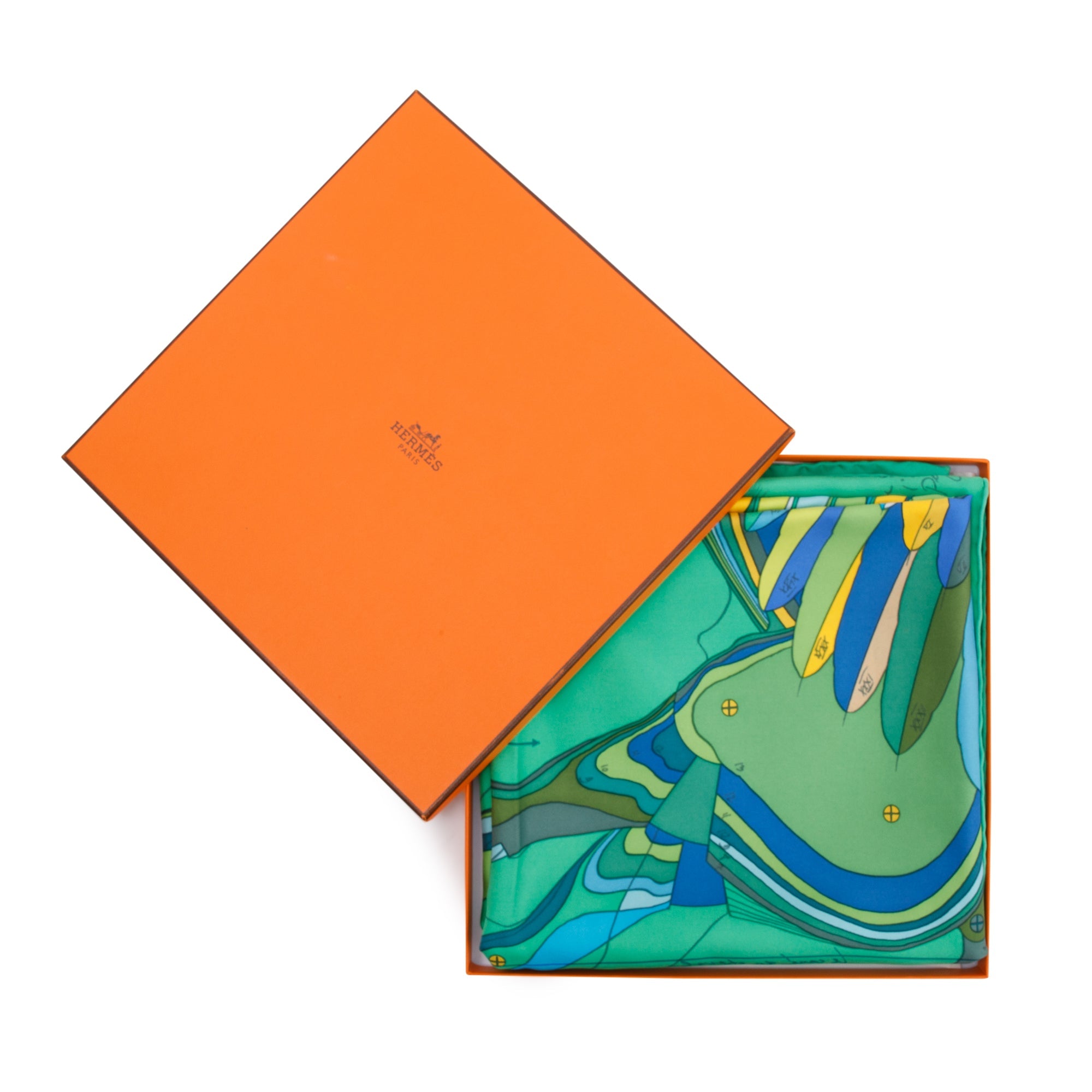 Hermes 'Le Pegase de Hermes' Green Silk Scarf 90 w/ Box