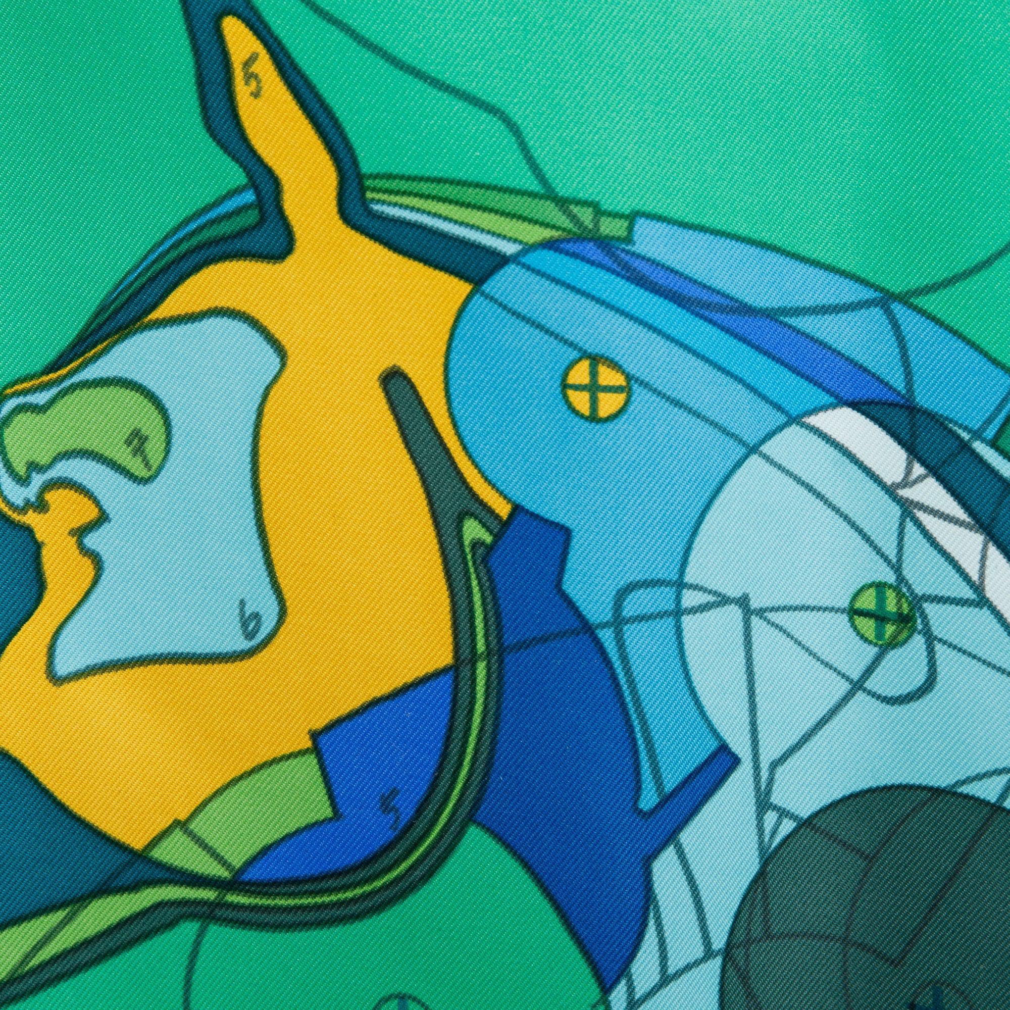 Hermes 'Le Pegase de Hermes' Green Silk Scarf 90 w/ Box