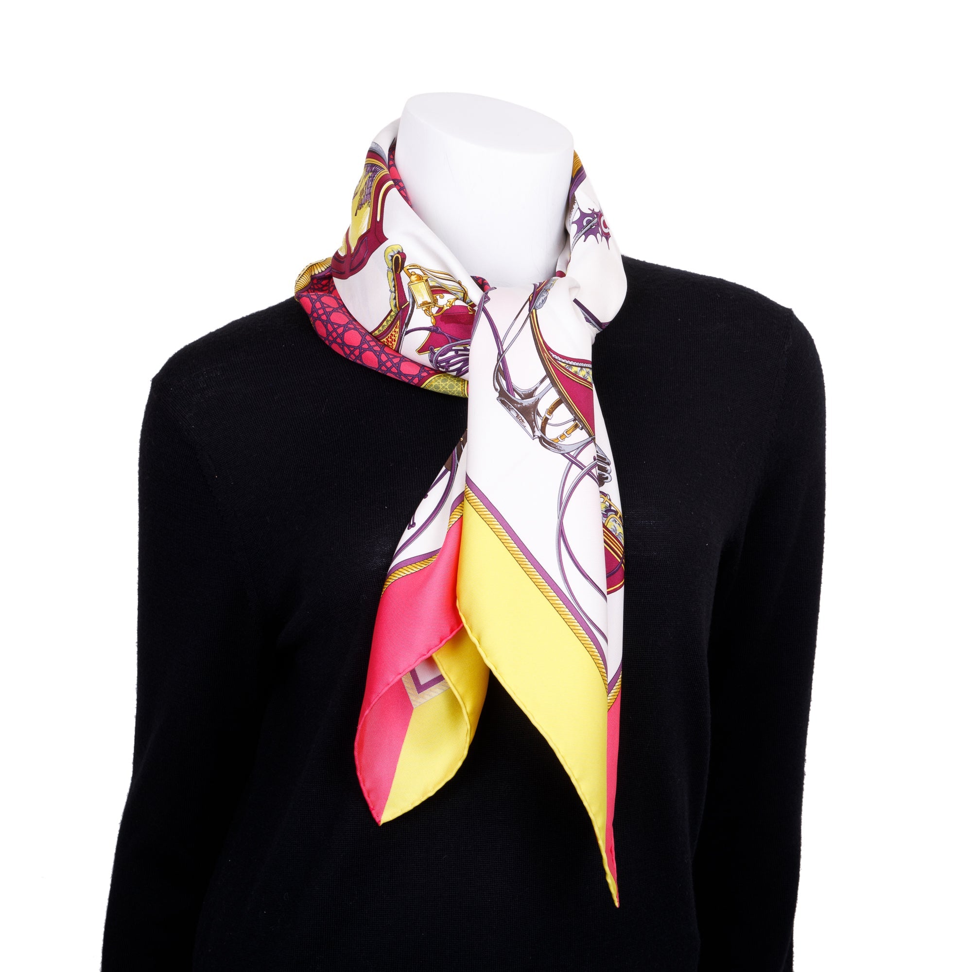 Hermes 'Les Voitures A Transformation' Multicolour Silk Scarf 90 w/ Box