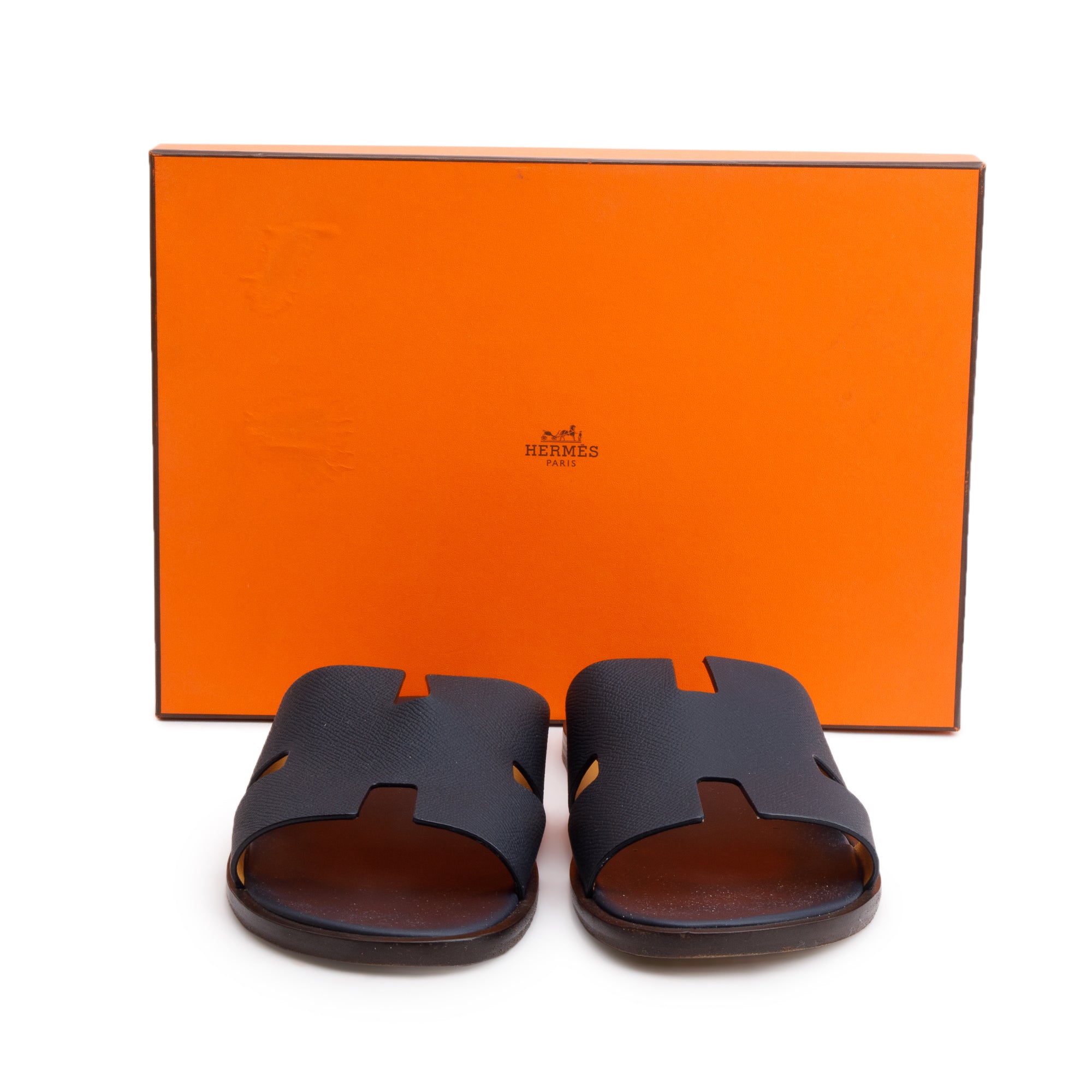 Hermes Maine Veau Epsom Leather Mens Izmir Sandals, Size 44 w/ Box
