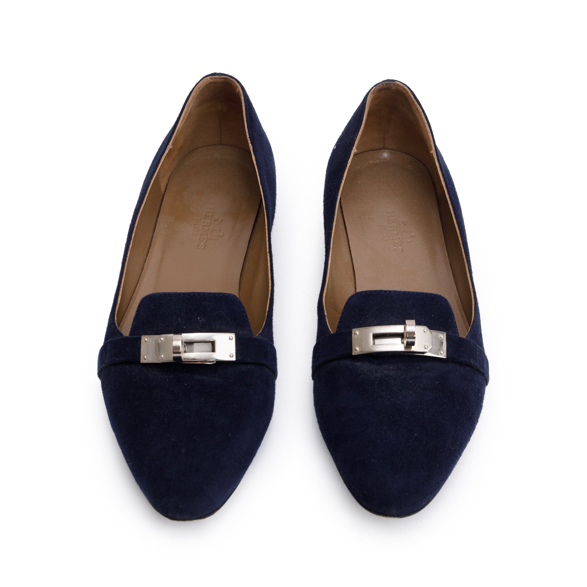 Hermes Marine Velvet Pegase Flat Shoes, Size 35
