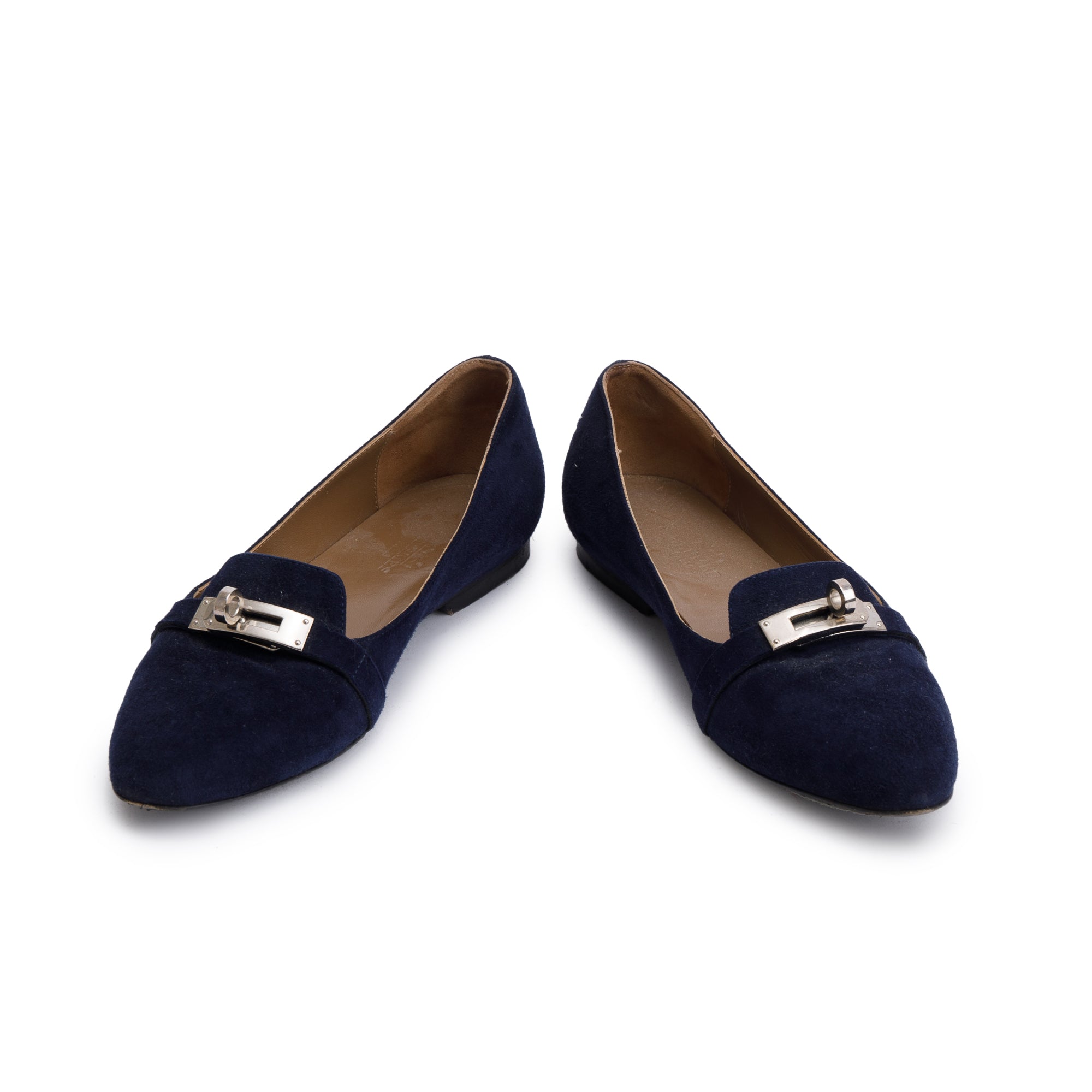 Hermes Marine Velvet Pegase Flat Shoes, Size 35