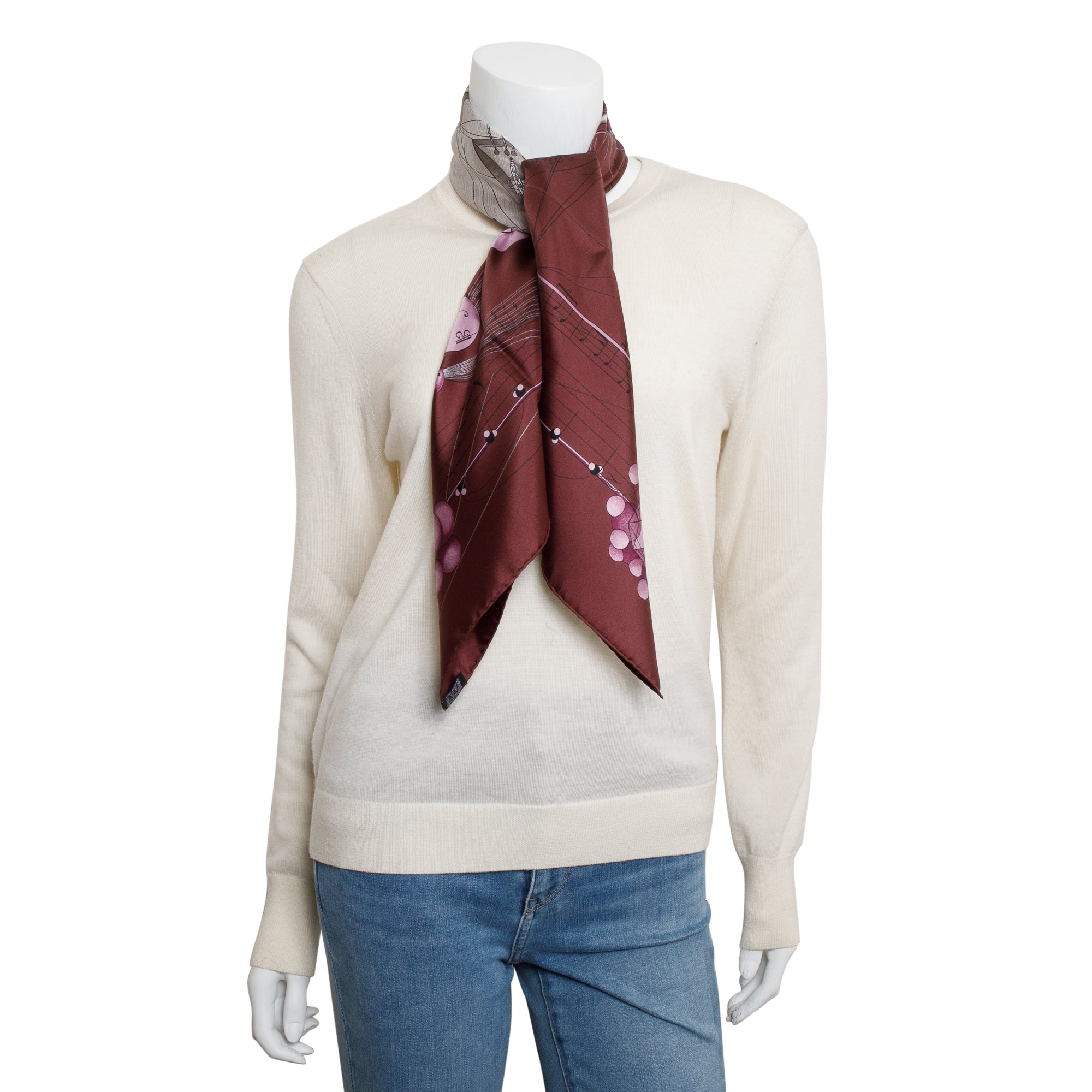 Hermes Maroon 'La Musique des Spheres' Silk Scarf 90 w/ Box