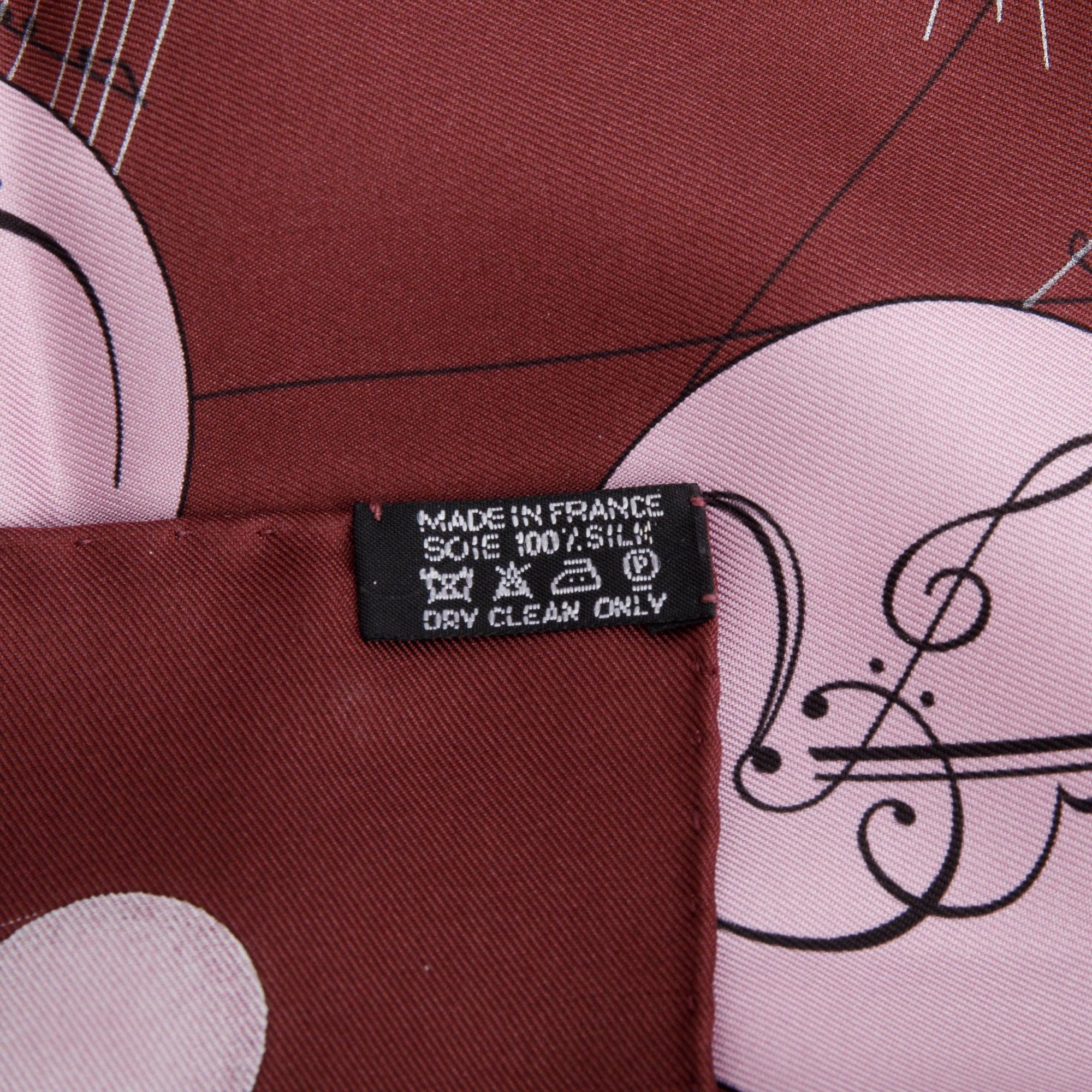 Hermes Maroon 'La Musique des Spheres' Silk Scarf 90 w/ Box