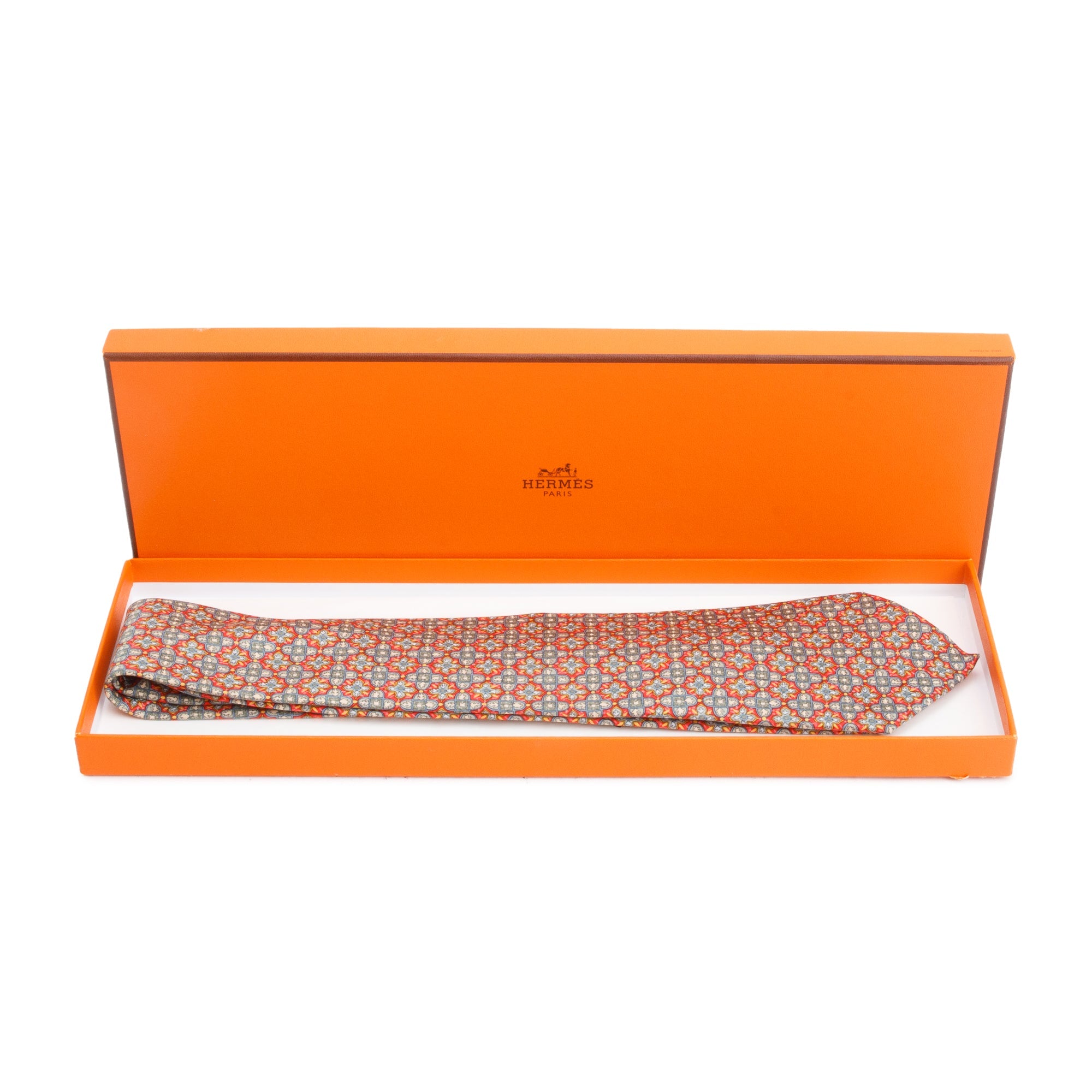 Hermes Multicolor 7758 FA Printed Silk Tie w/ Box