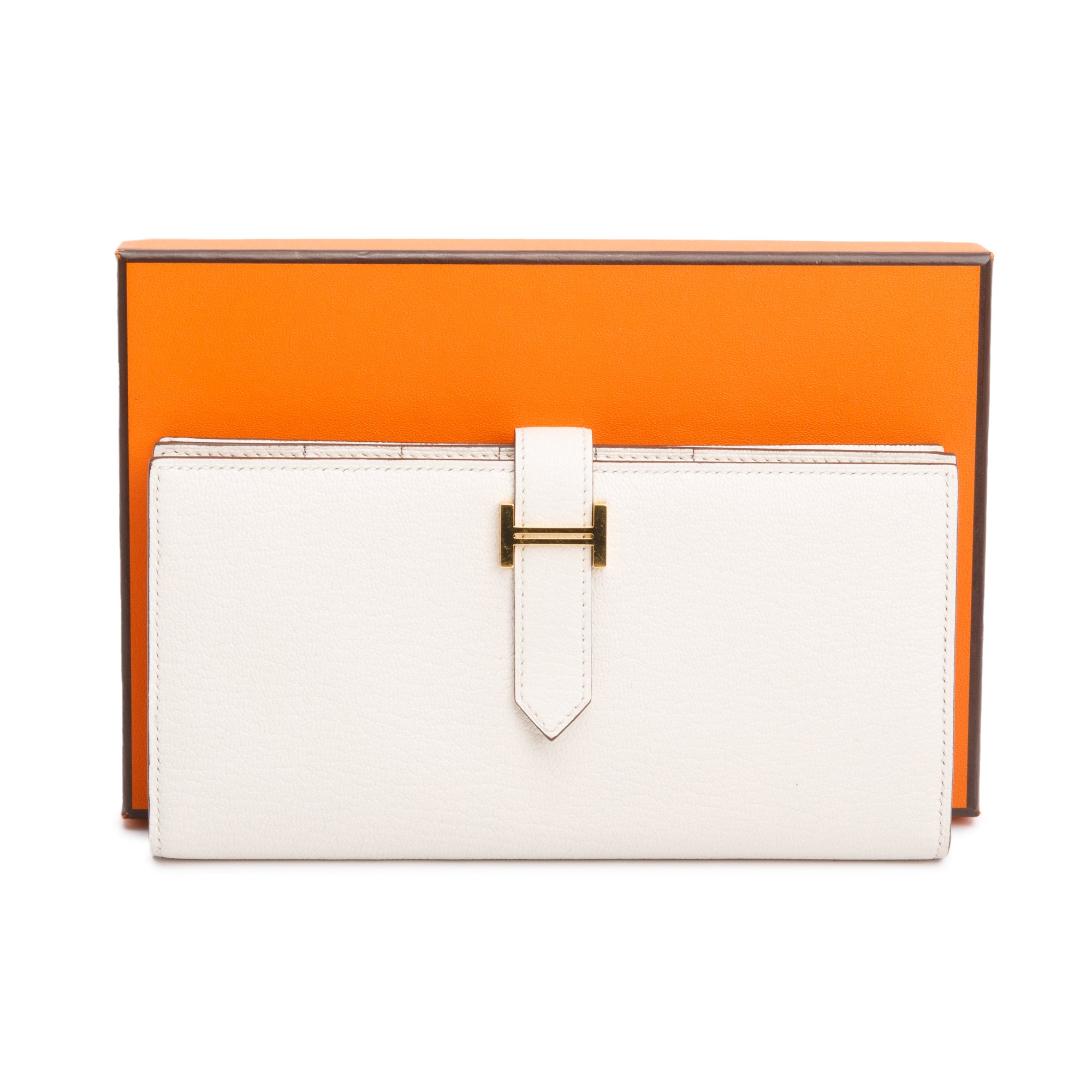 Hermes Mushroom Chevre Mysore Leather Bearn Gusset Wallet w/ Box