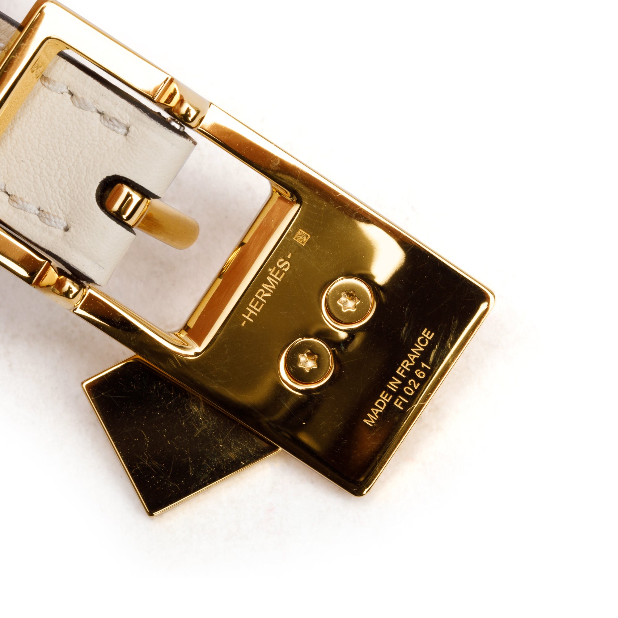 Hermes Nata/Etoupe Swift & Epsom Leather Lucky 15 Reversible Belt, Size 90 w/ Box