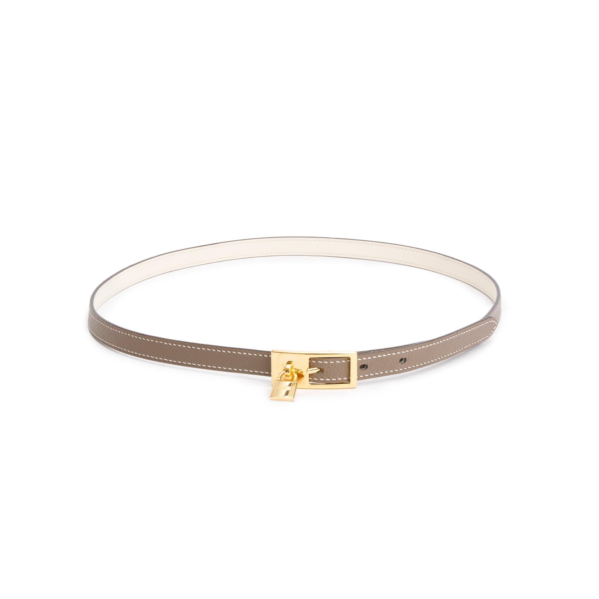 Hermes Nata/Etoupe Swift & Epsom Leather Lucky 15 Reversible Belt, Size 90 w/ Box