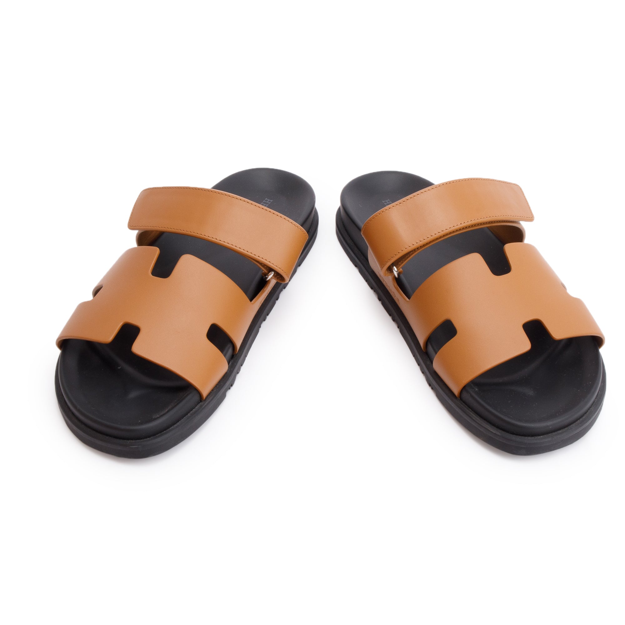 Hermes Naturel Veau Calfskin Leather Chypre Sandals, Size 42 w/ Box