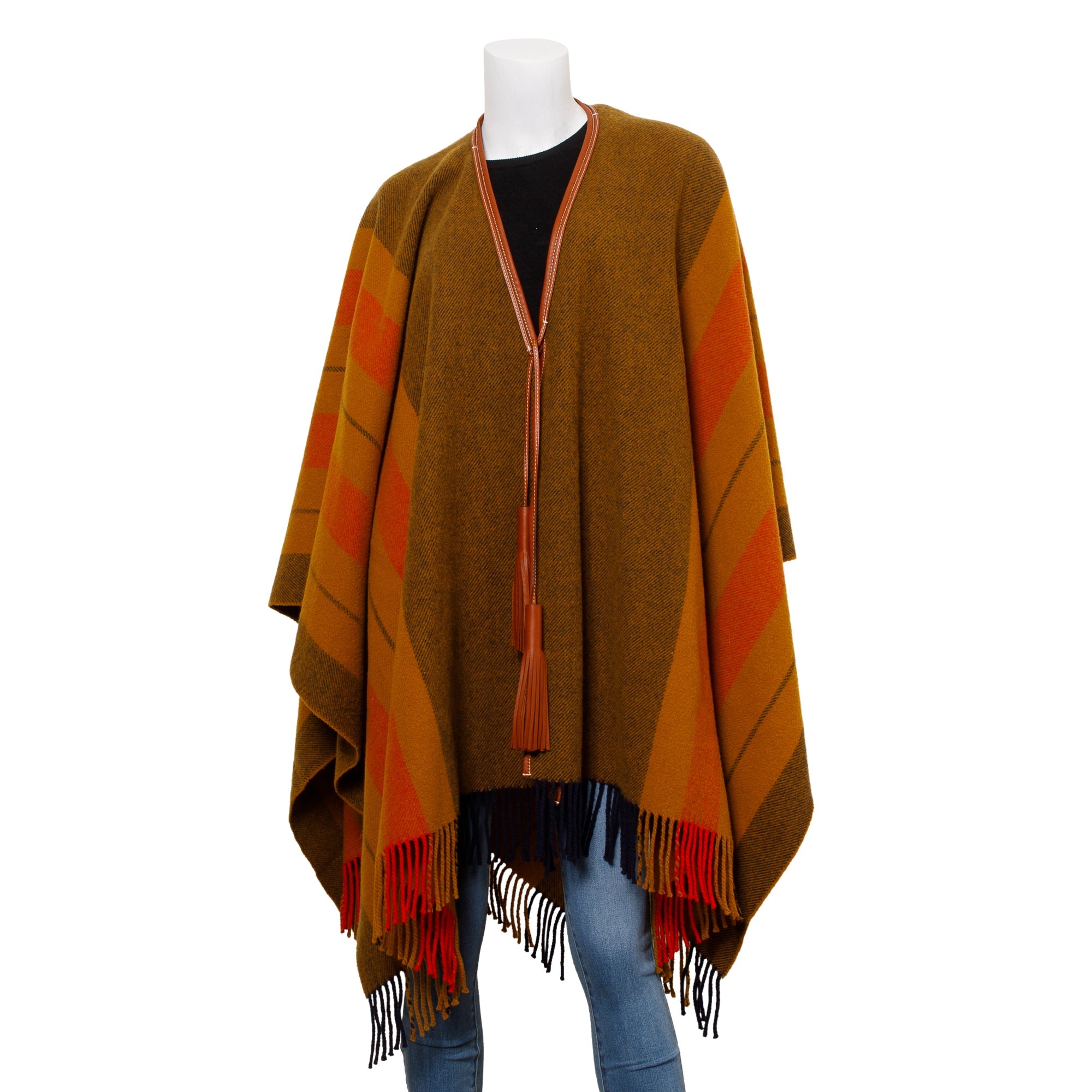 Hermes Neutral Calfskin Cashmere & Wool Highlands Poncho