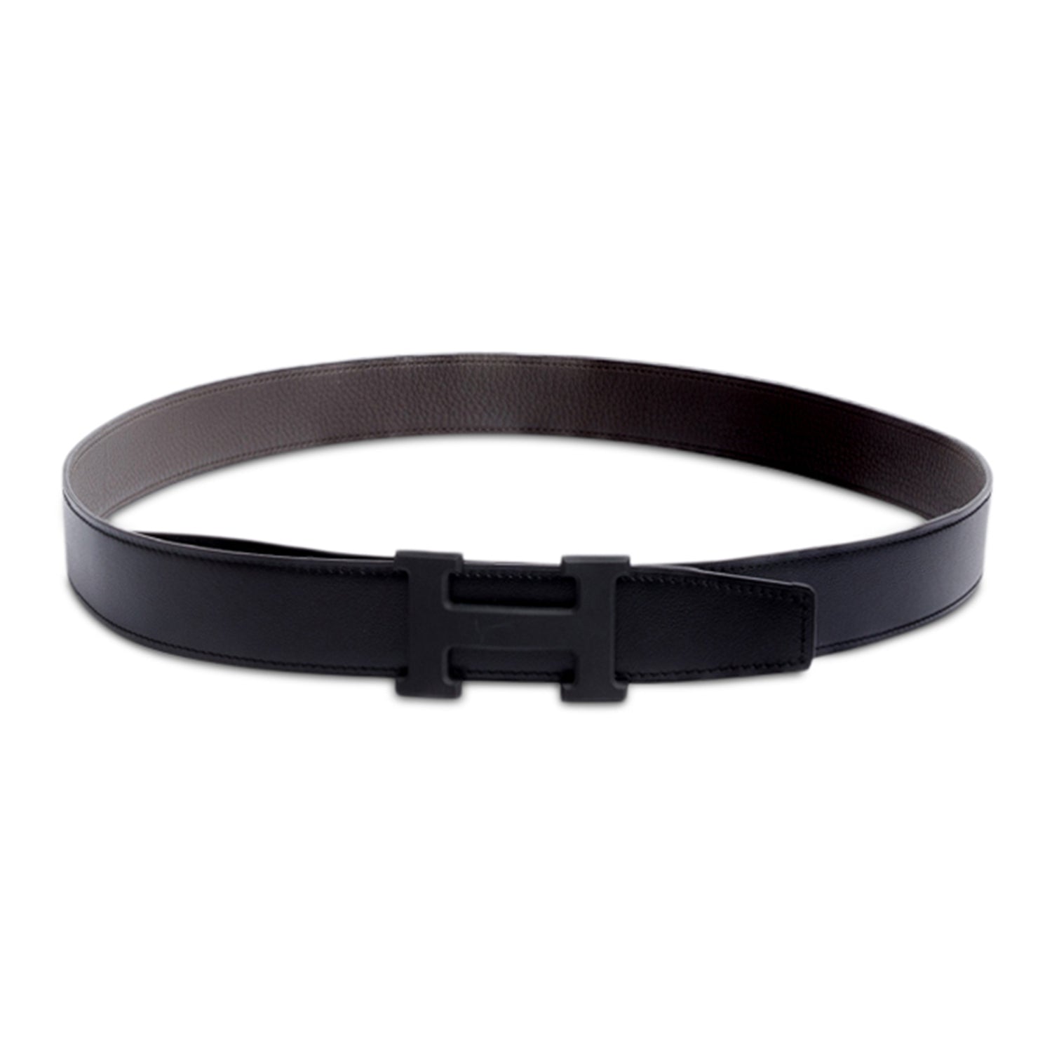 Hermes Noir Box Etain Togo Leather Reversible 32 MM H Belt Kit, Size 95 w/ Box