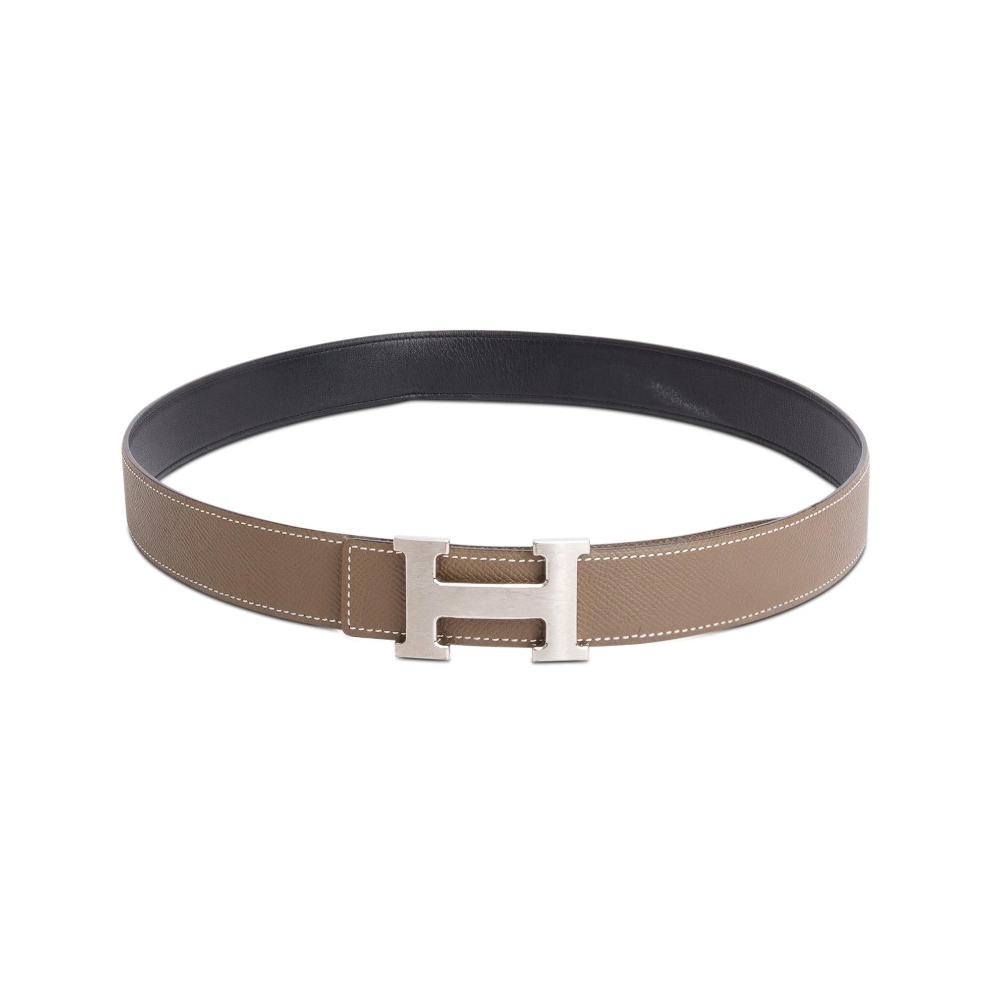 Hermes Noir Box Etain Togo Leather Reversible 32 mm H Belt Kit, Size 90 w/ Box