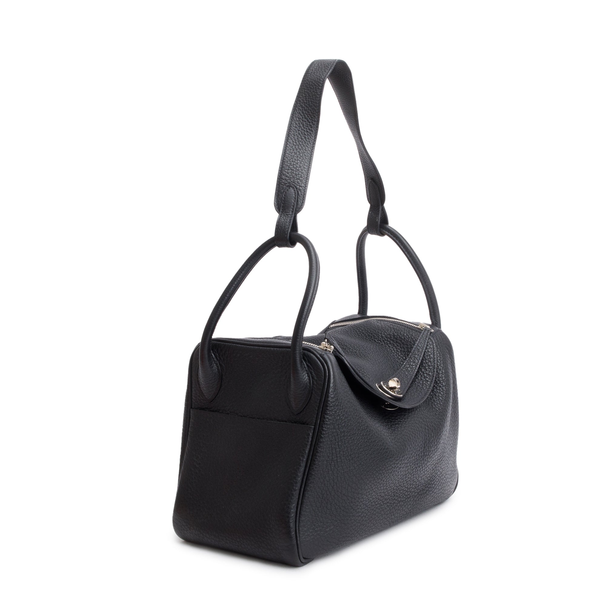 Hermes Noir Clemence Leather Lindy 30