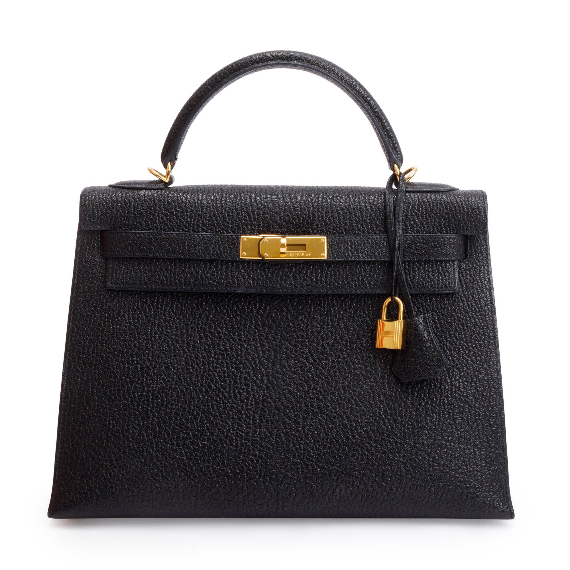 Hermes Noir Goatskin Kelly Sellier II 32 w/ Strap