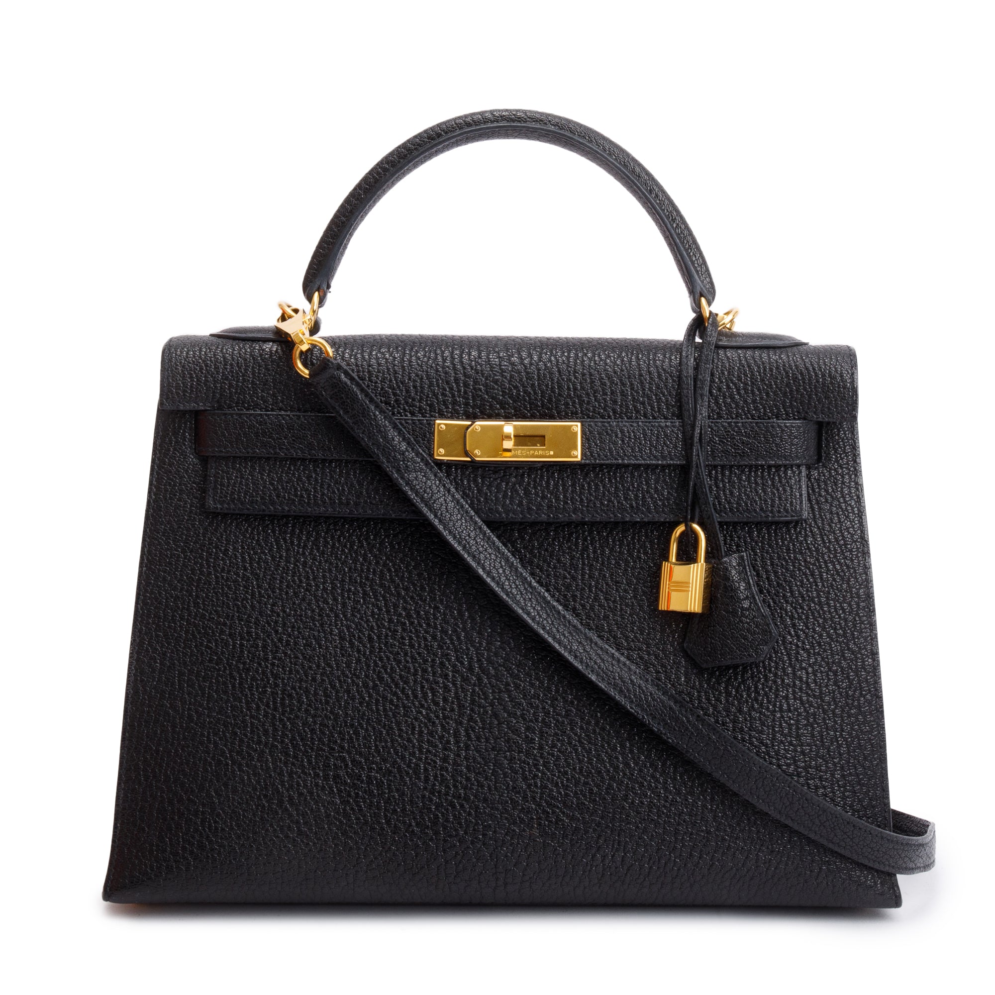 Hermes Noir Goatskin Kelly Sellier II 32 w/ Strap