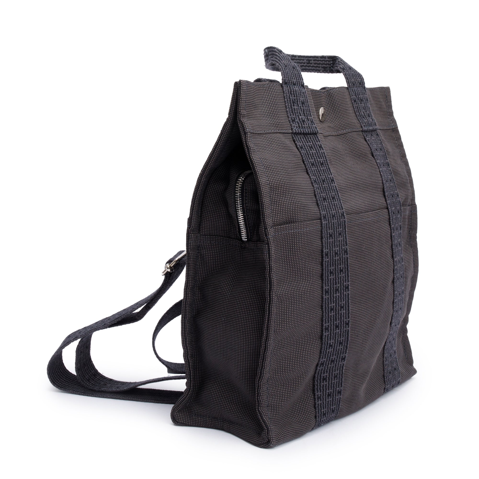 Hermes Noir Graphite Toile H Canvas Herline Backpack