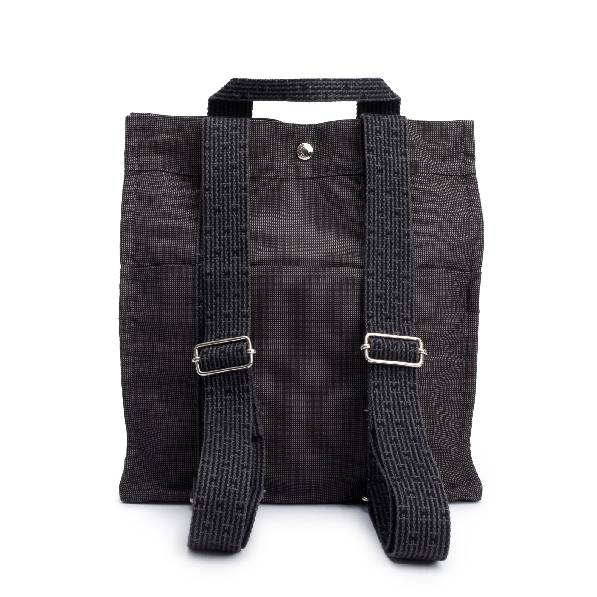 Hermes Noir Graphite Toile H Canvas Herline Backpack