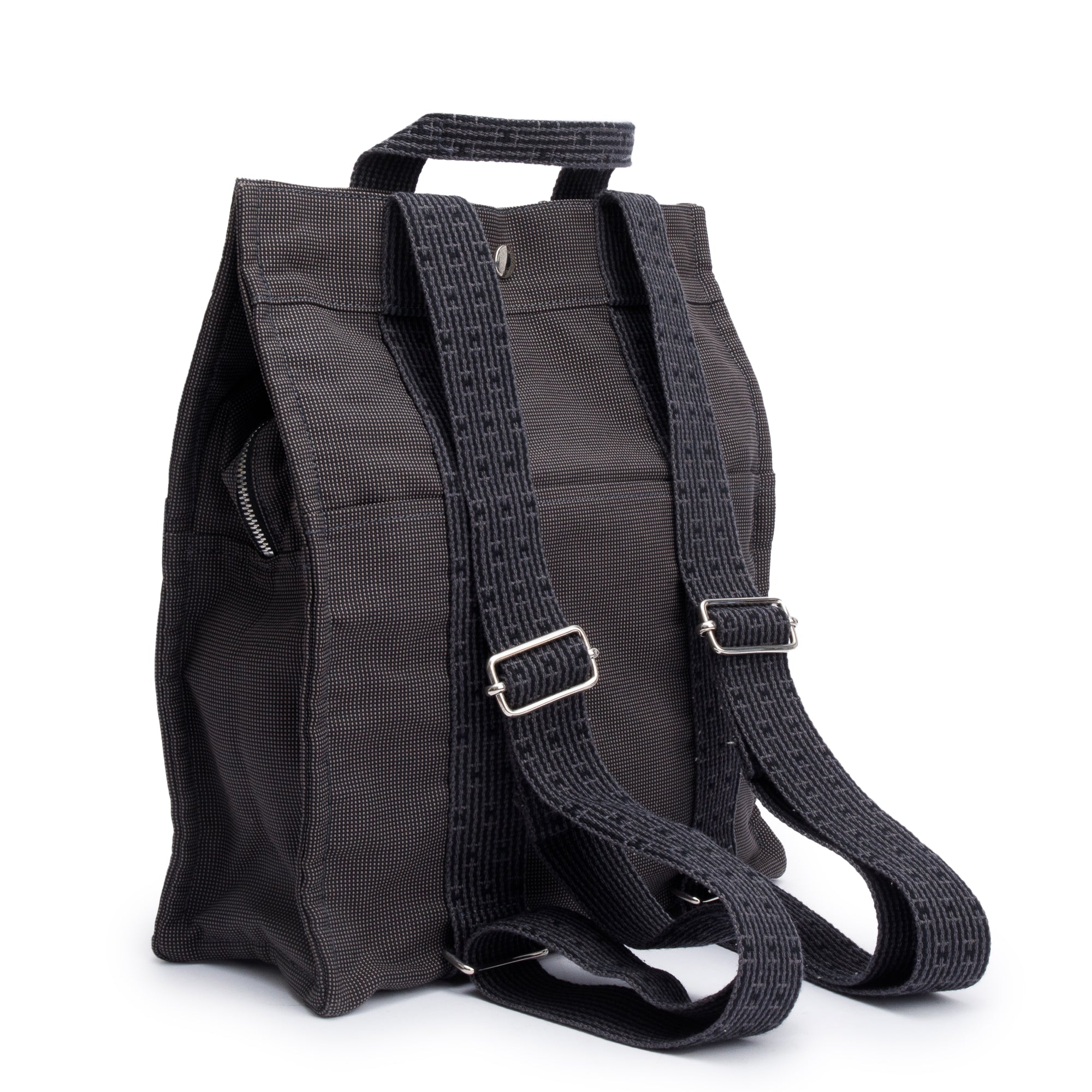 Hermes Noir Graphite Toile H Canvas Herline Backpack