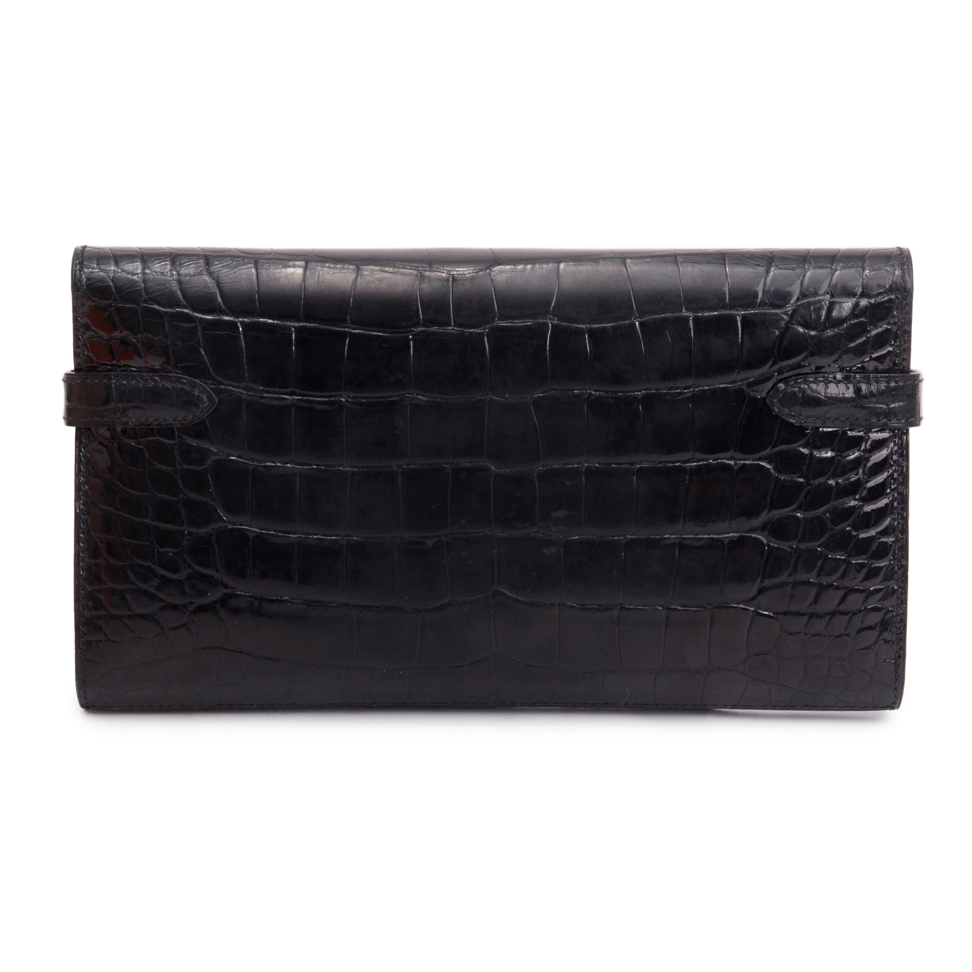 Hermes Noir Shiny Alligator Classic Kelly Longue Wallet w/ Box