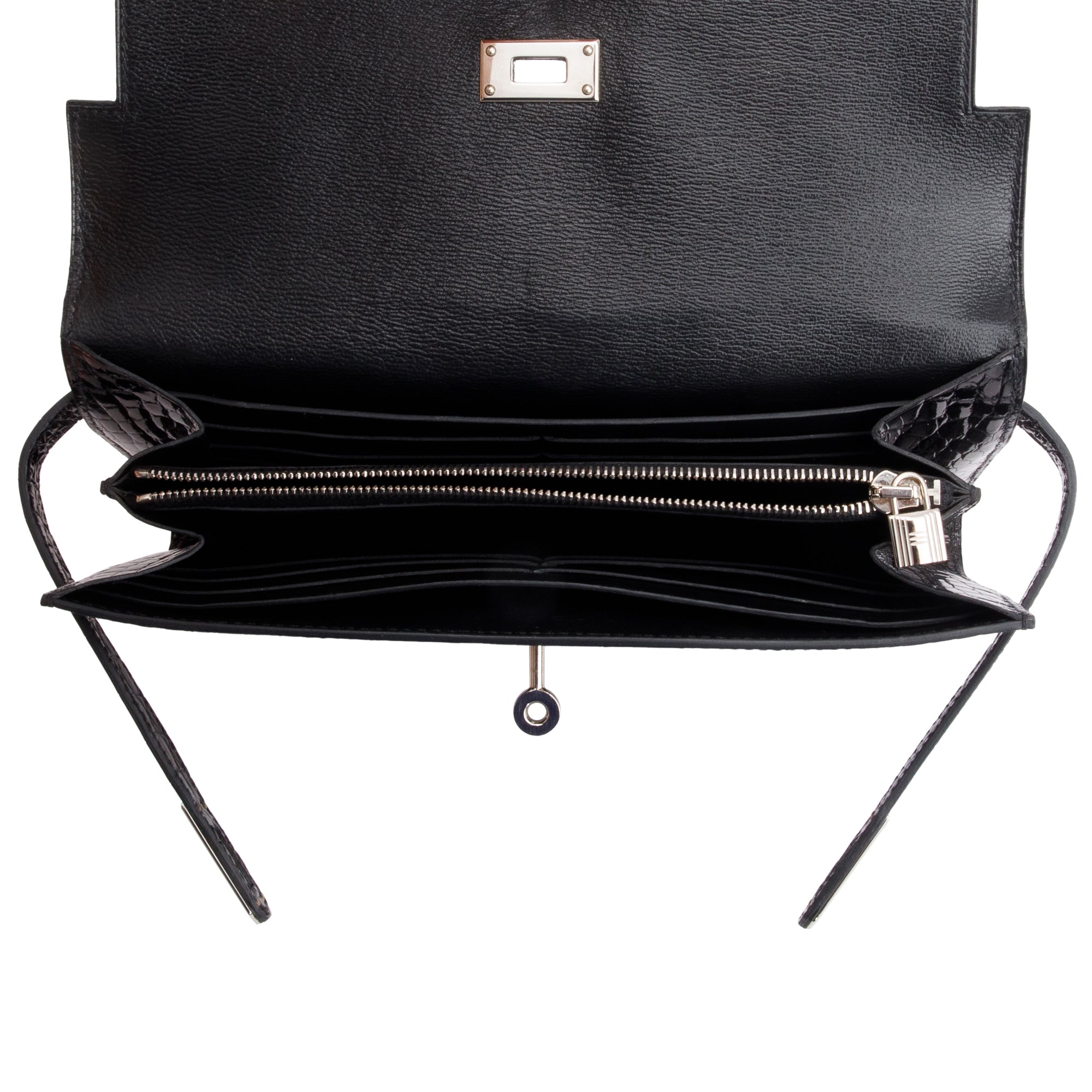 Hermes Noir Shiny Alligator Classic Kelly Longue Wallet w/ Box