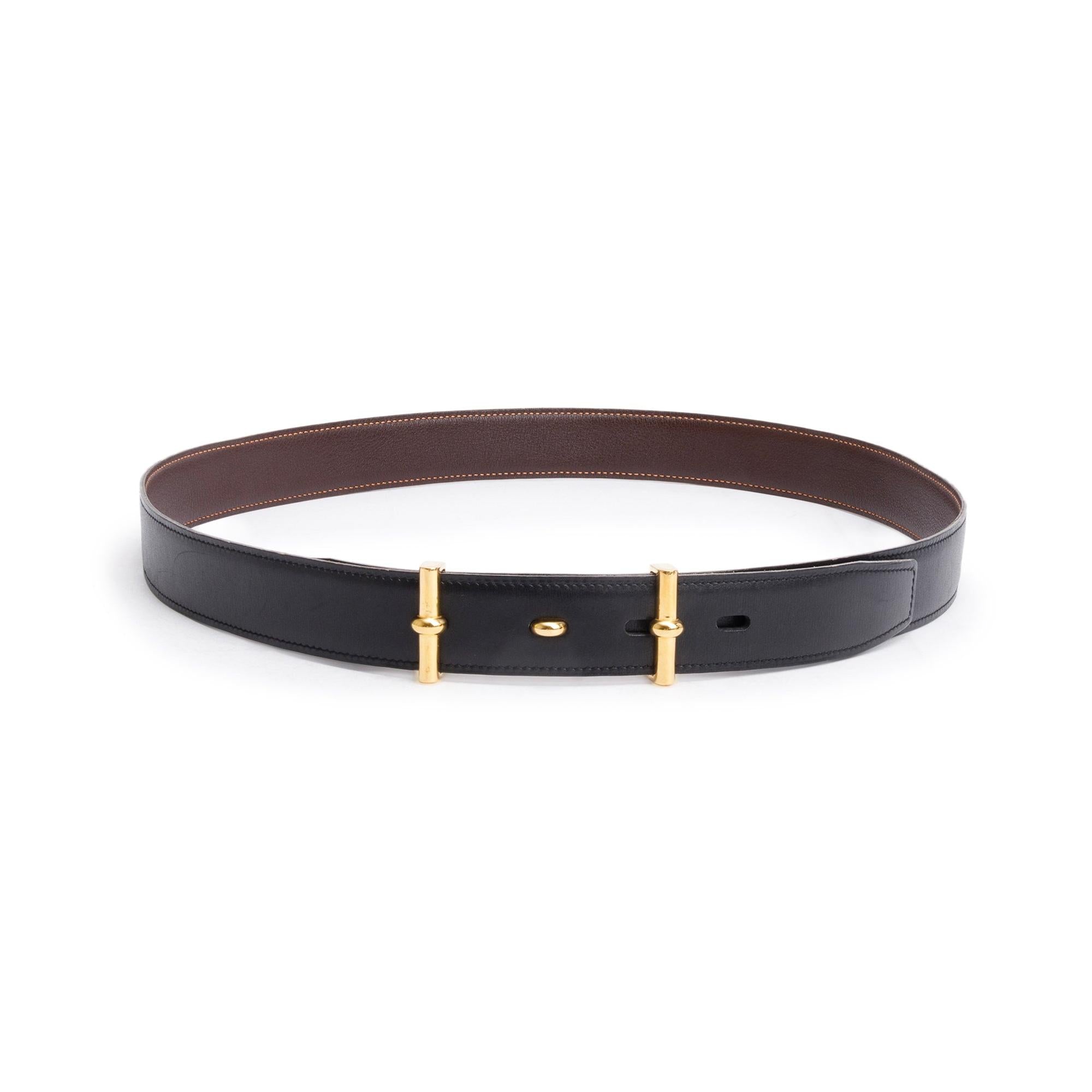 Hermes Noir Swift Chocolate Epsom Leather Reversible 32 mm Admiral Belt Kit 100