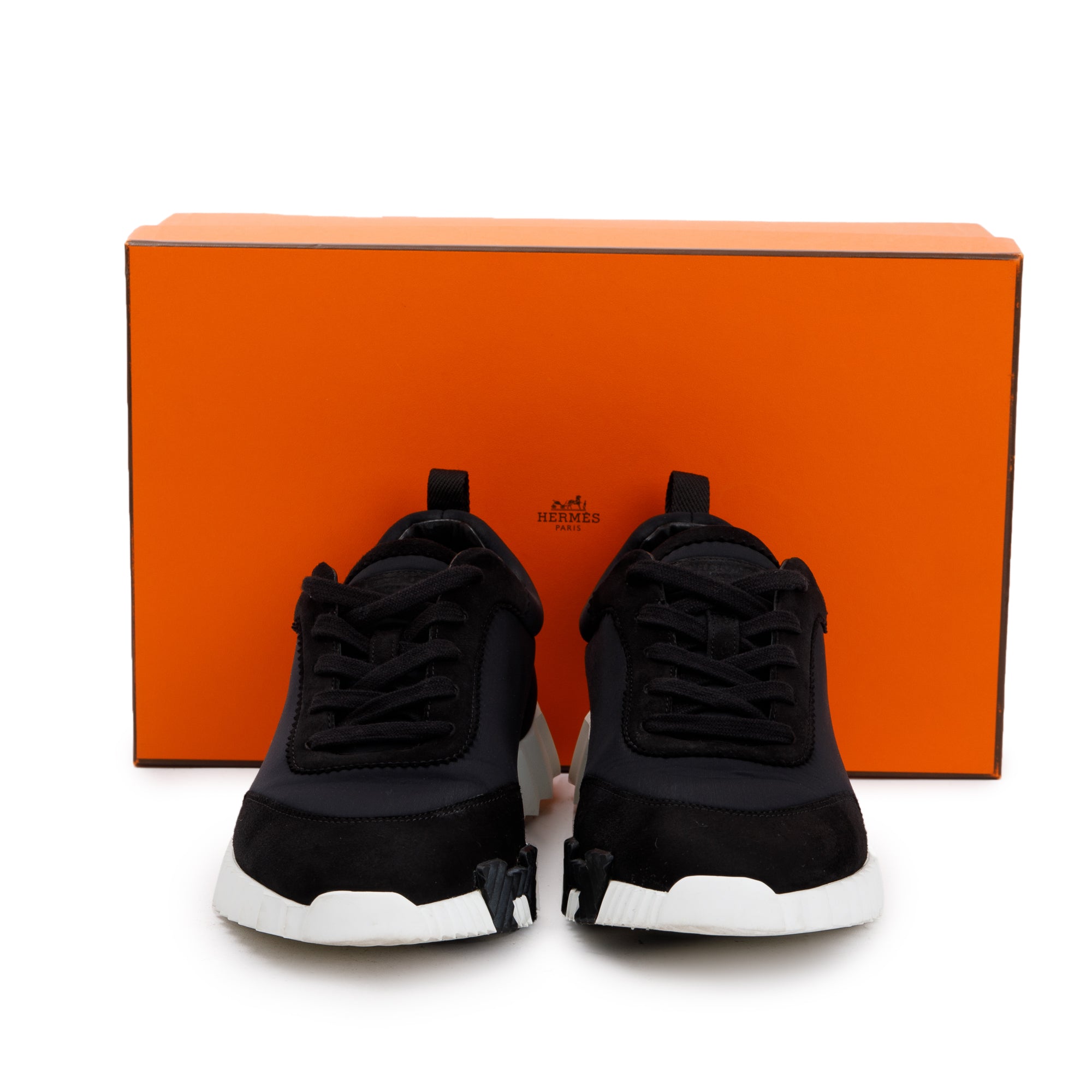 Hermes Noir Technical Mesh & Suede Goatskin Bouncing Sneakers, Size 41 w/ Box