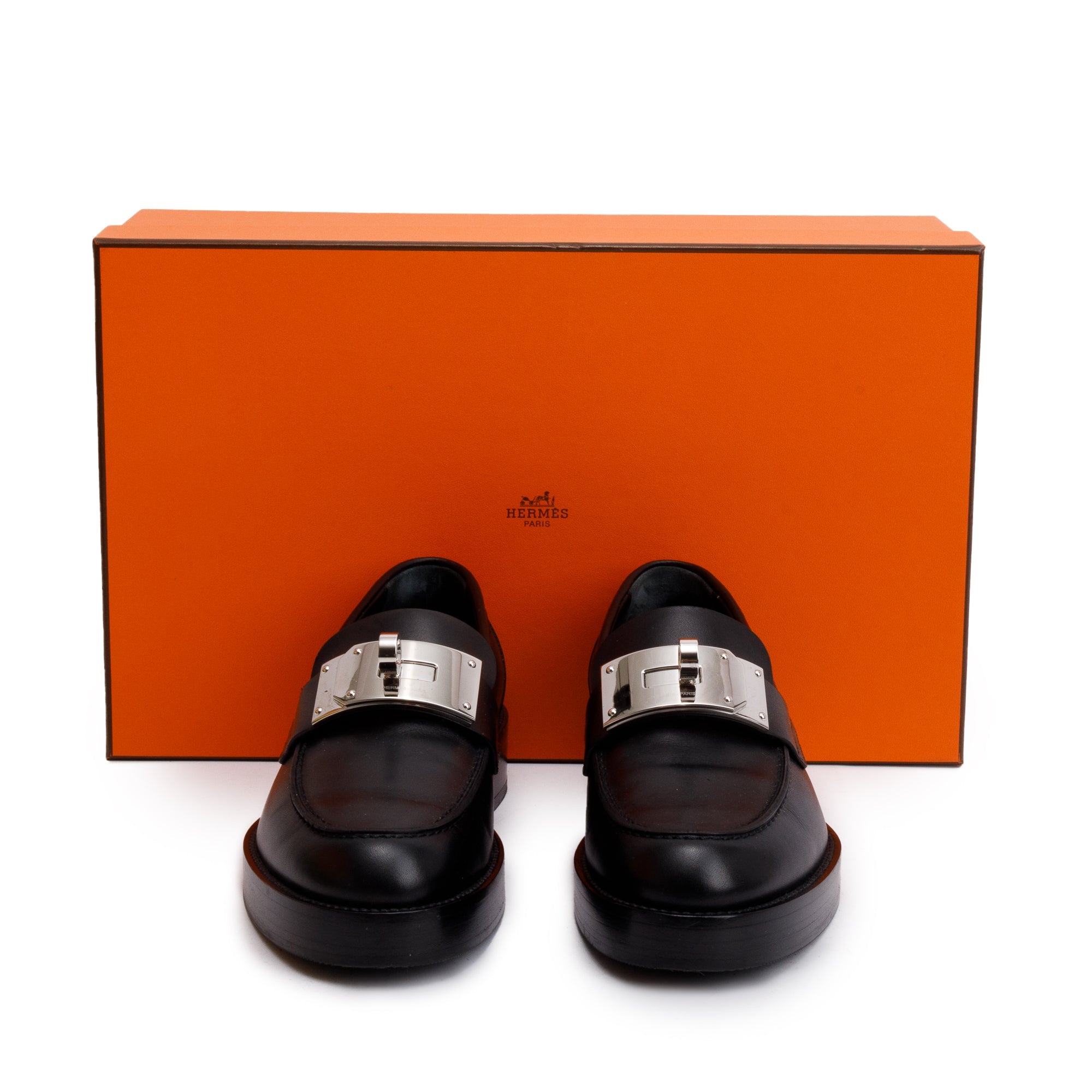Hermes Noir Veau Box Leather Mocassins Hot Loafer, Size 37 w/ Box