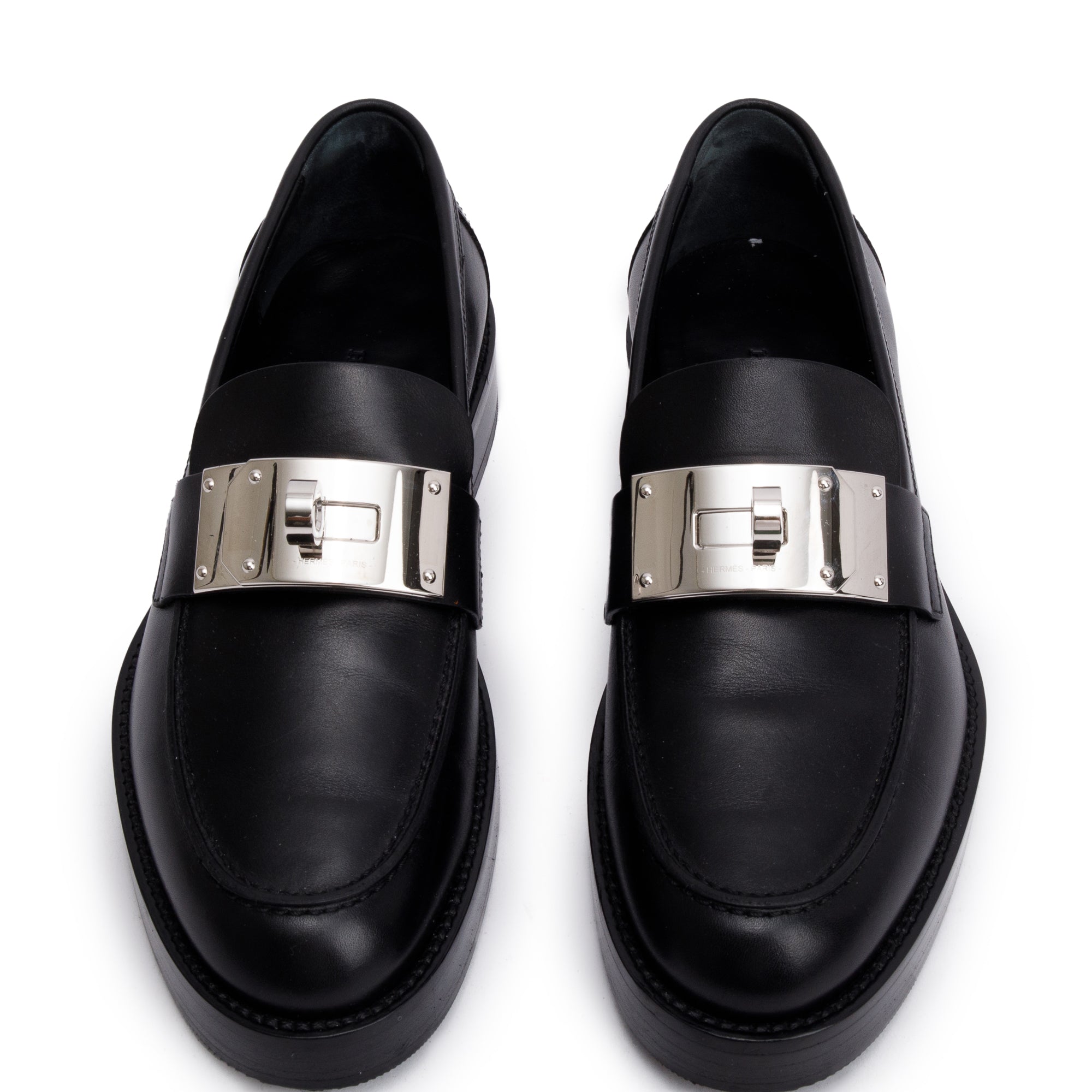 Hermes Noir Veau Box Leather Mocassins Hot Loafer, Size 37 w/ Box
