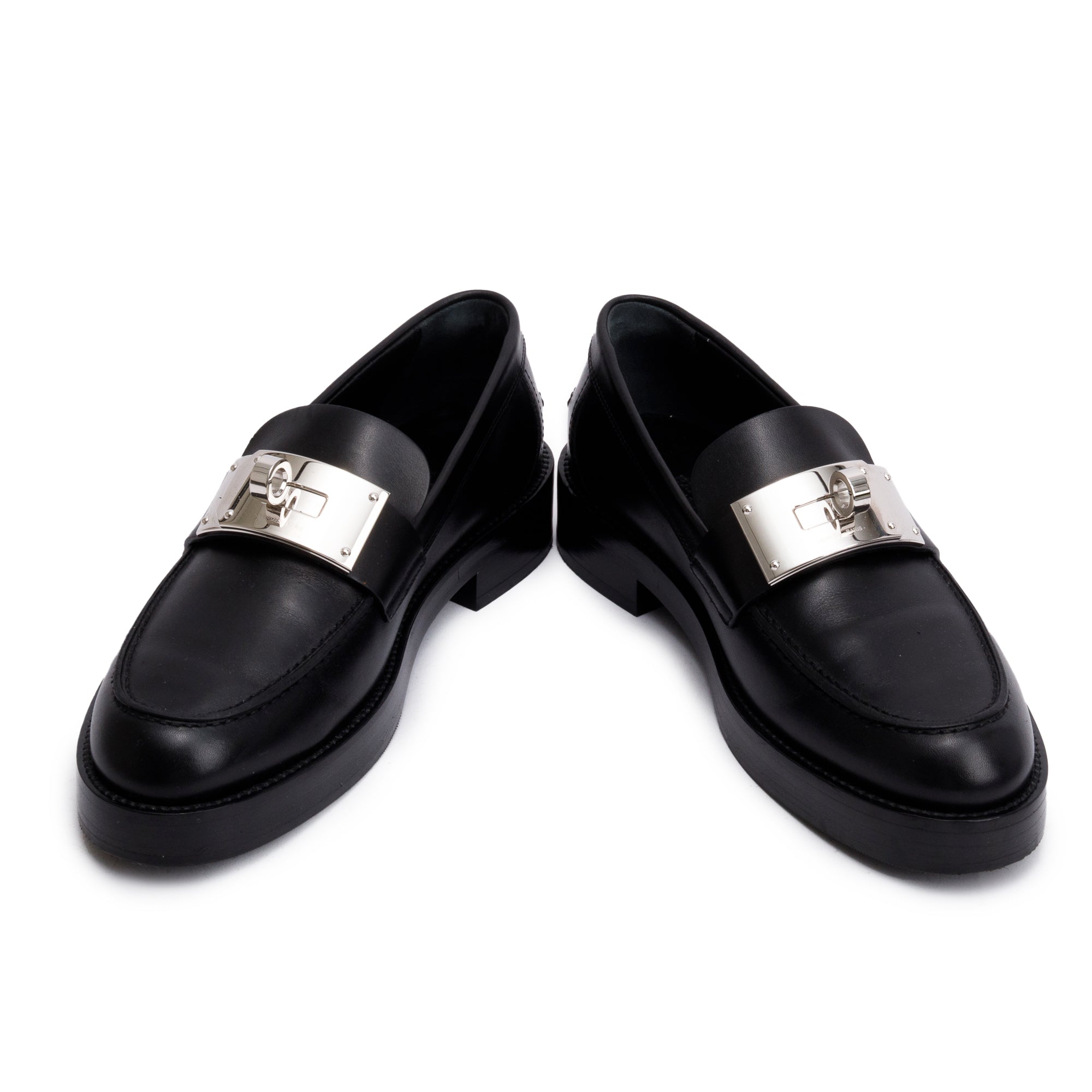 Hermes Noir Veau Box Leather Mocassins Hot Loafer, Size 37 w/ Box