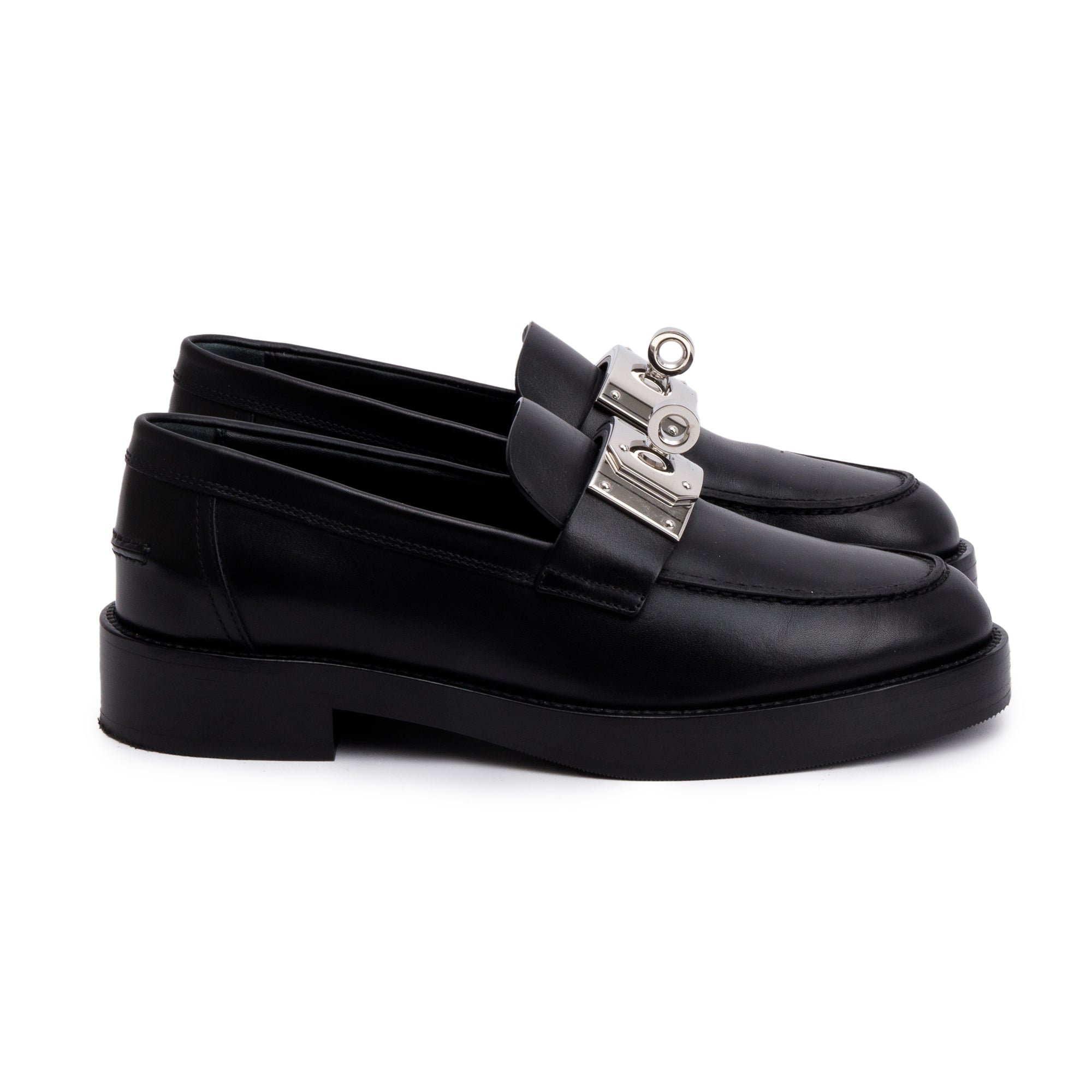 Hermes Noir Veau Box Leather Mocassins Hot Loafer, Size 37 w/ Box