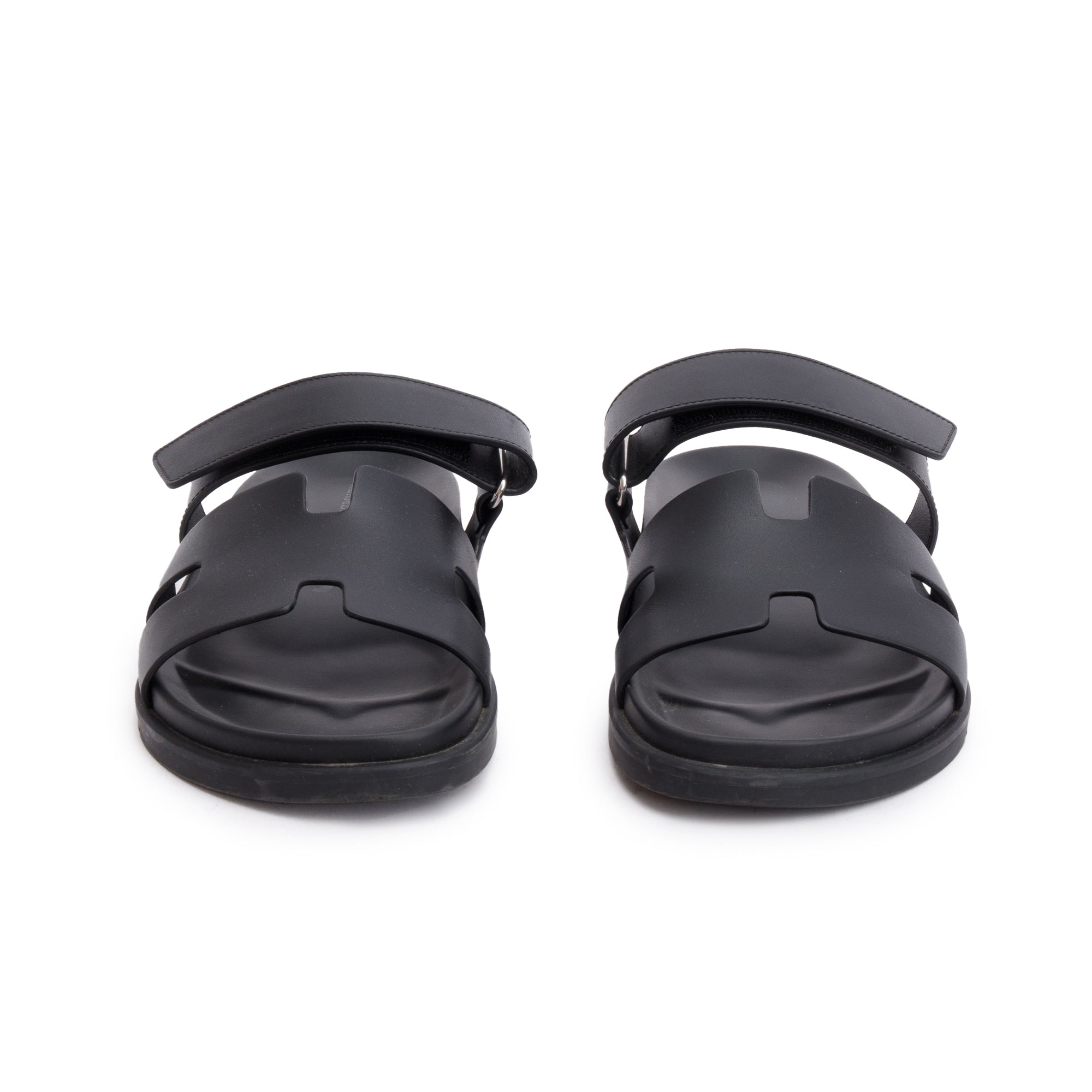 Hermes Noir Veau Calfskin Leather Chypre Sandals, Size 42 w/ Box