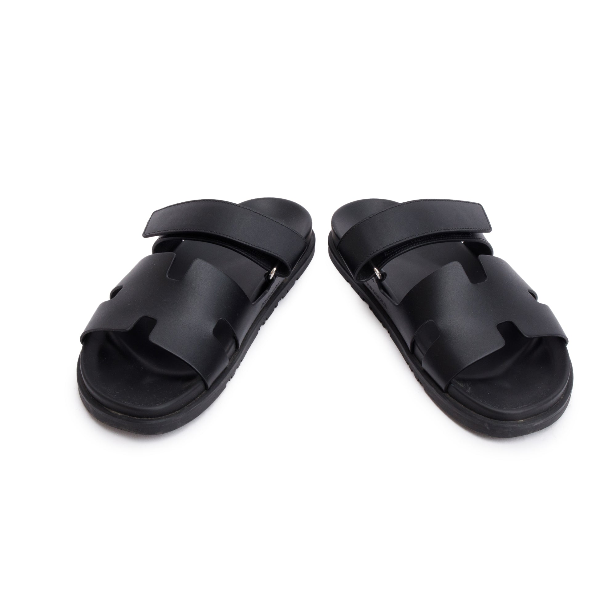 Hermes Noir Veau Calfskin Leather Chypre Sandals, Size 42 w/ Box