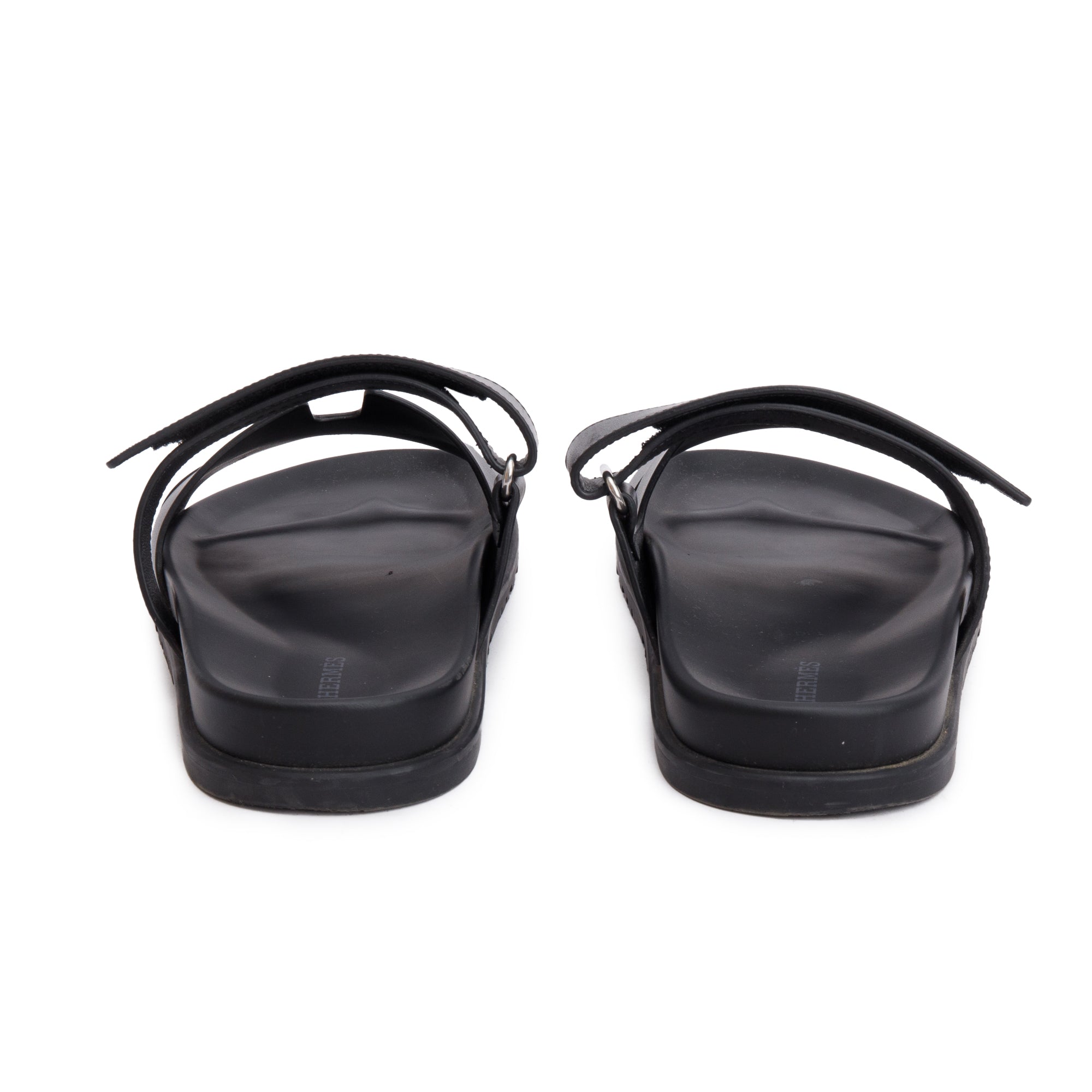 Hermes Noir Veau Calfskin Leather Chypre Sandals, Size 42 w/ Box