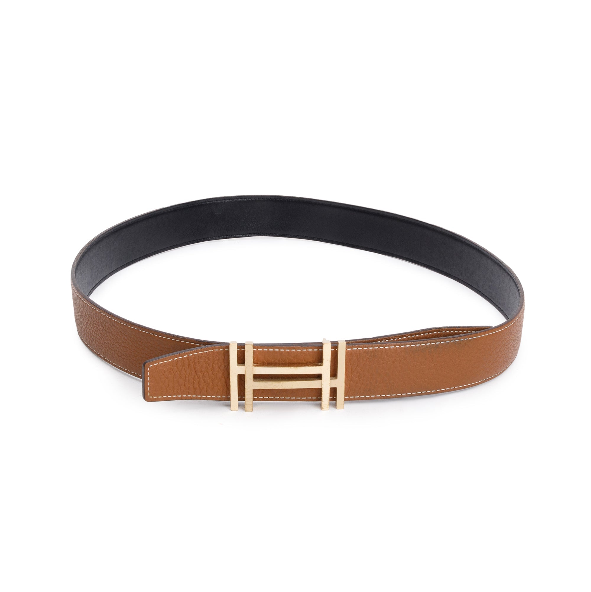 Hermes Noir/Gold Box Togo Leather Reversible 32 mm H Au Carre Belt Kit 90