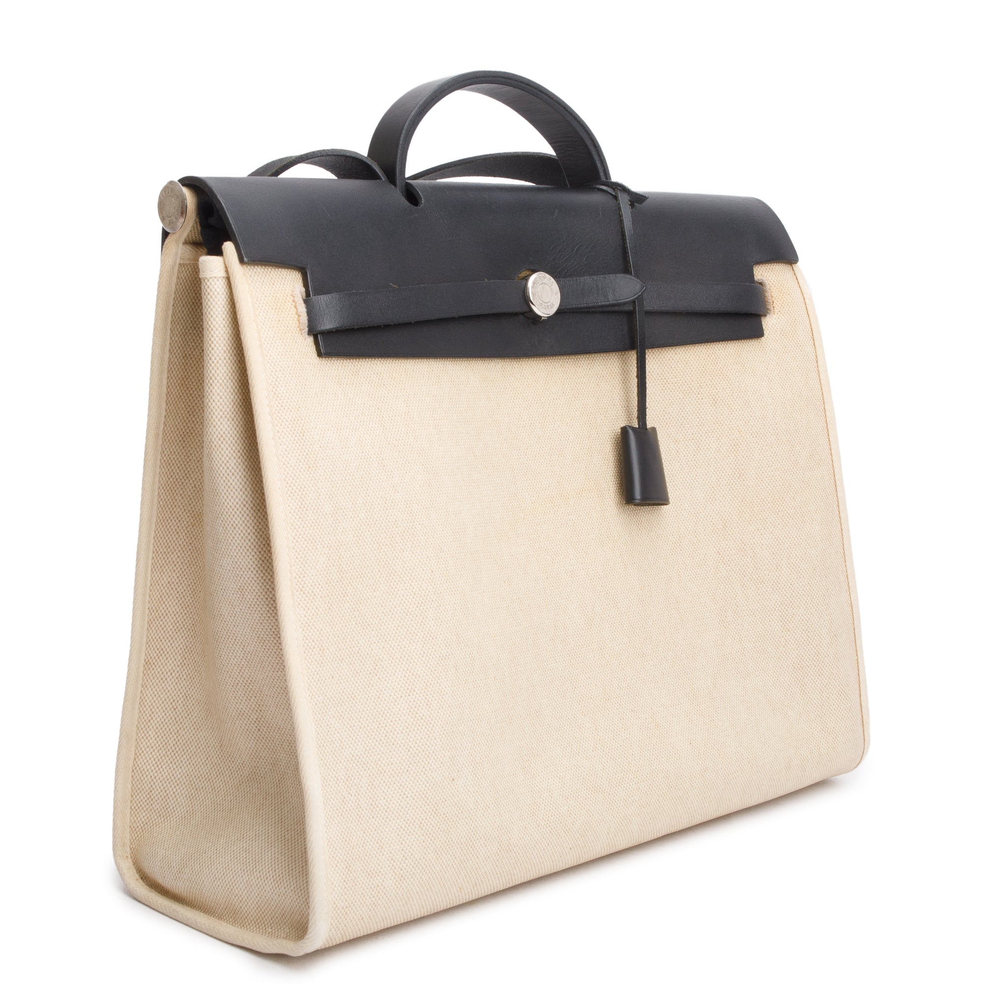 Hermes Noire Natural Toile Militaire Vache Hunter Herbag Zip 39