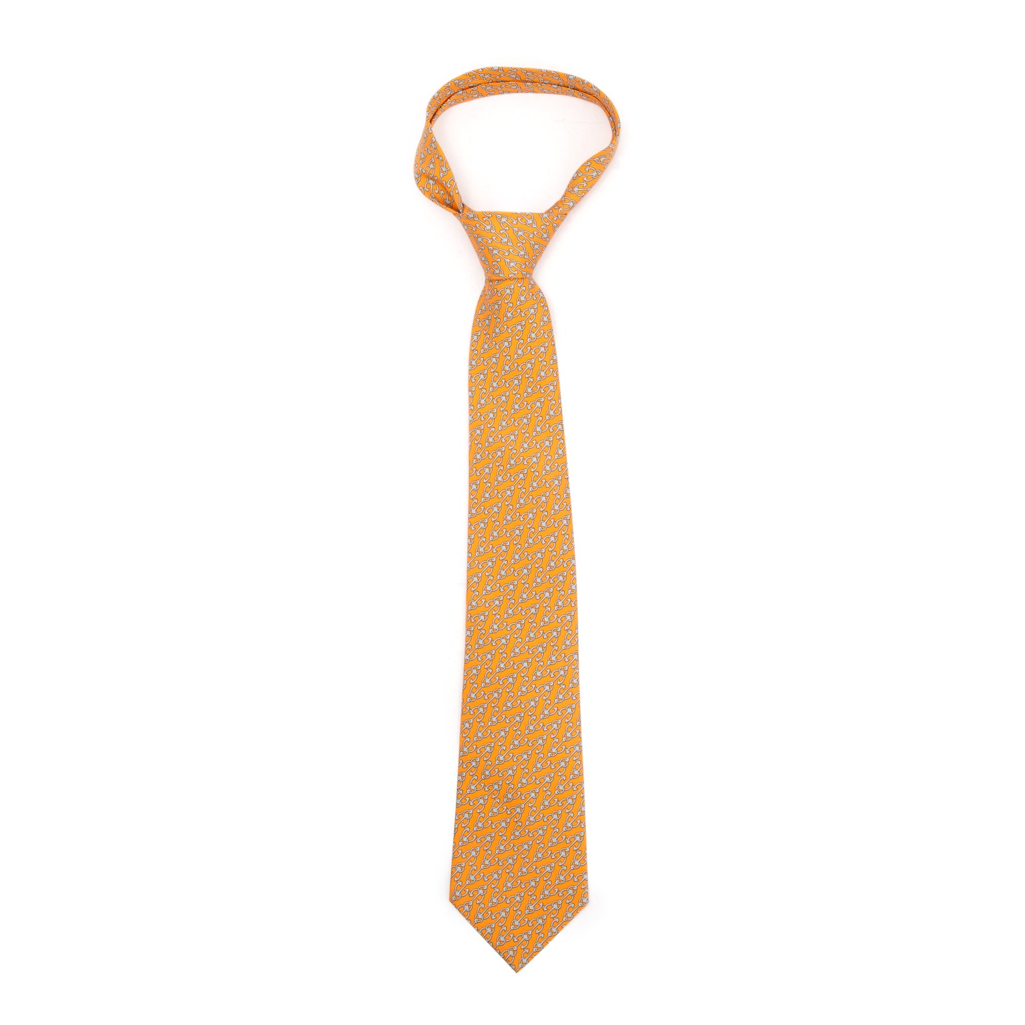 Hermes Orange 5358 OA Printed Silk Tie