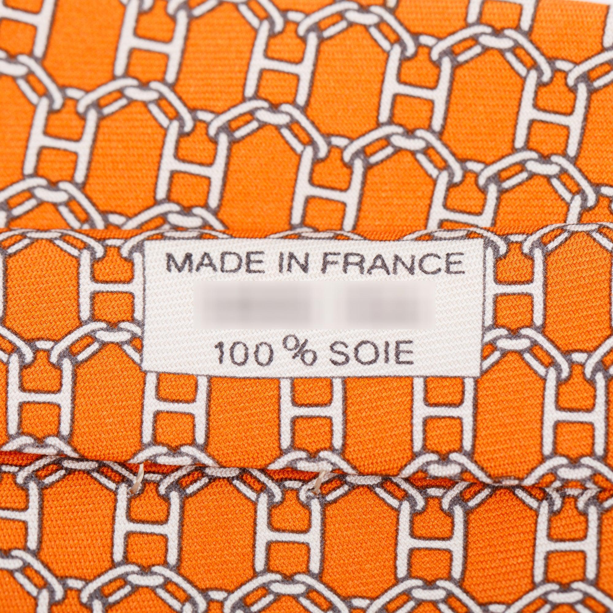 Hermes Orange 5405 OA Printed Silk Tie