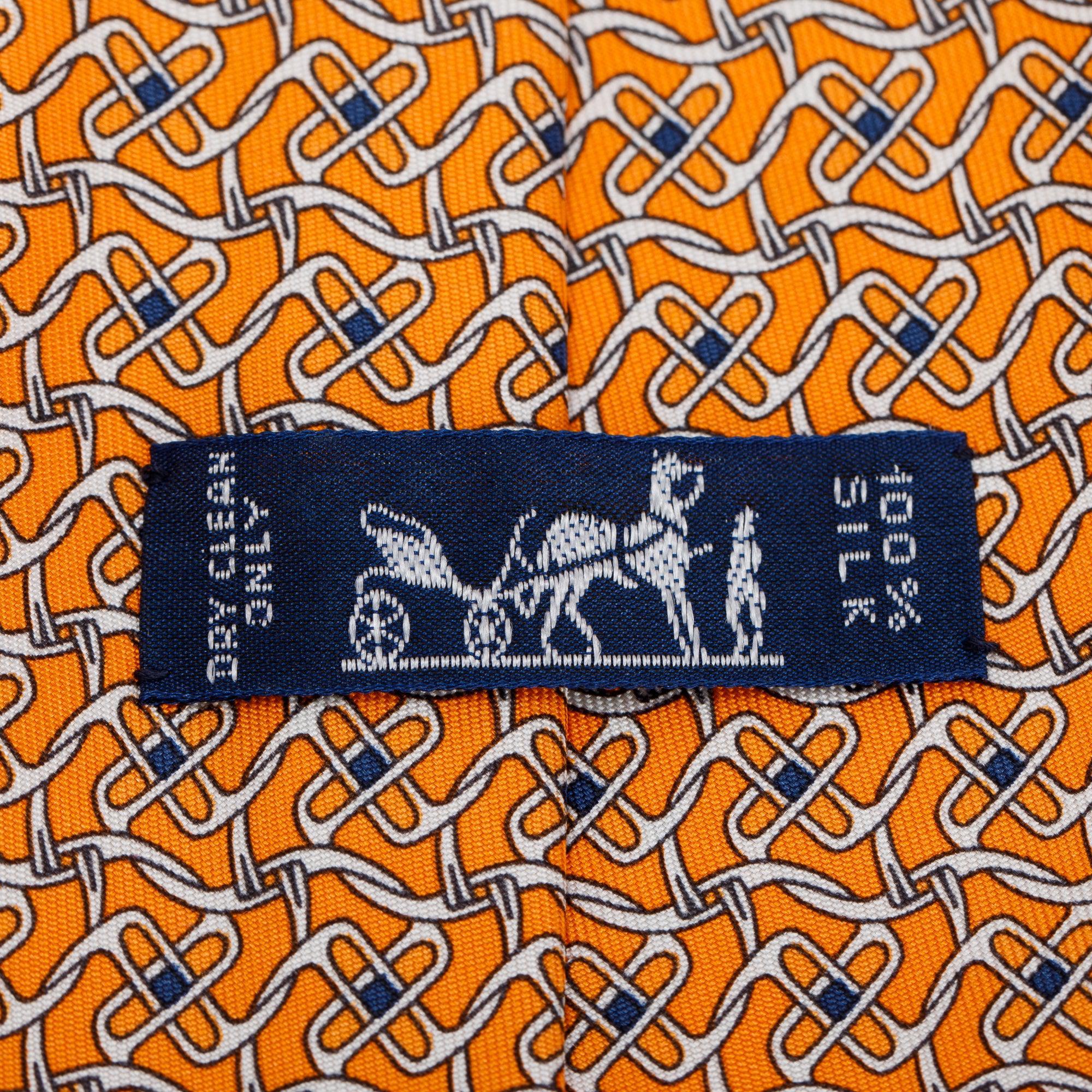 Hermes Orange 5525 UA Printed Silk Tie
