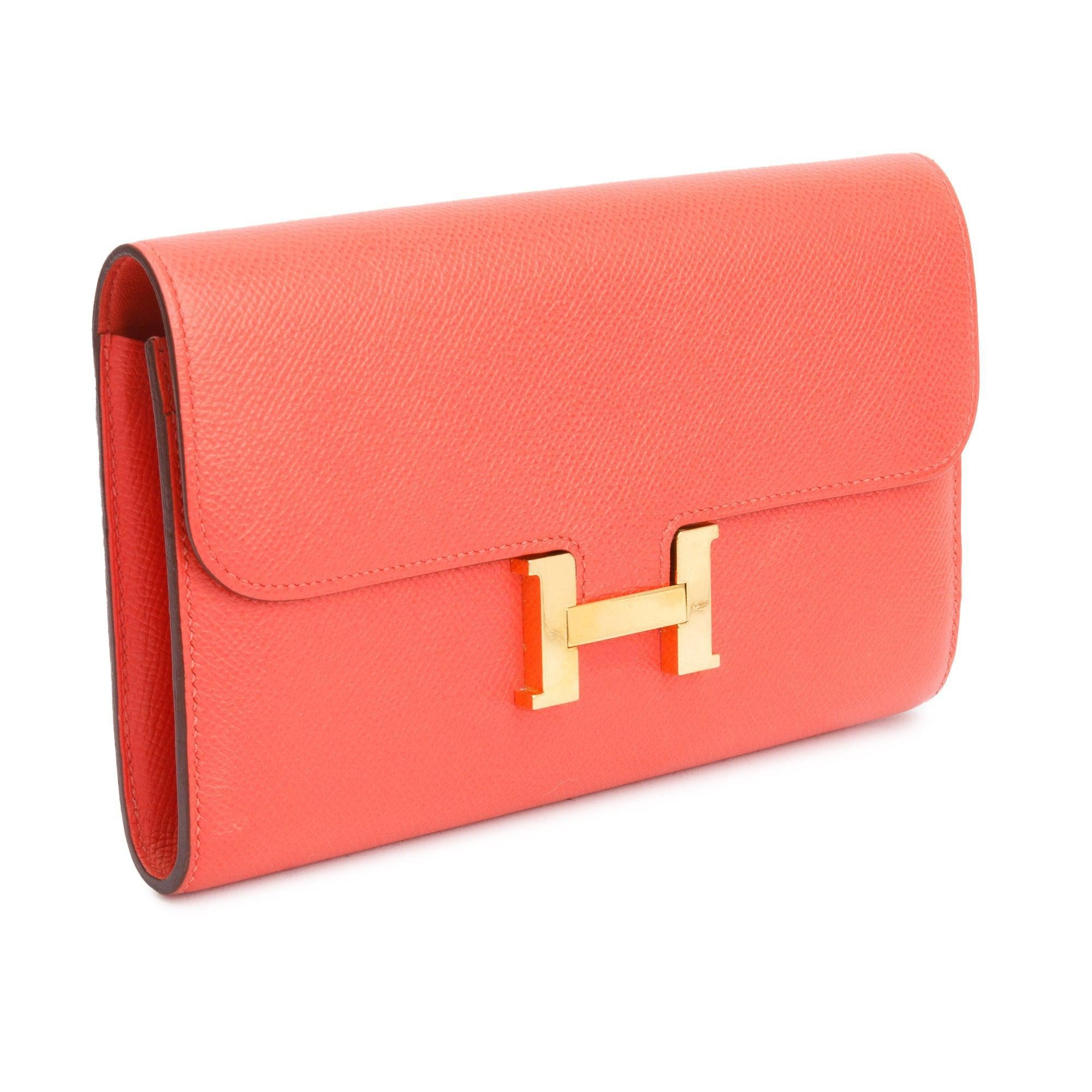 Hermes Orange Epsom Leather Constance Long Wallet