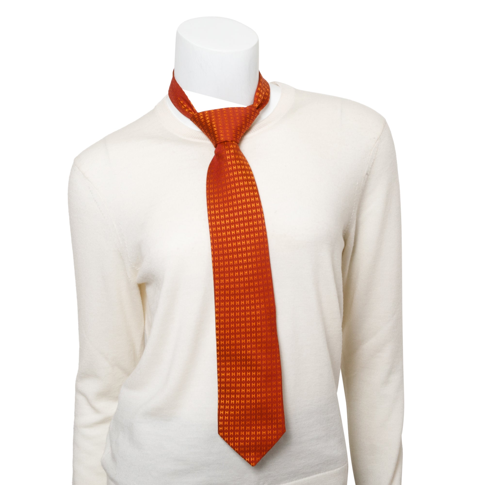 Hermes Orange 'H Love You' Printed Silk Tie w/ Box