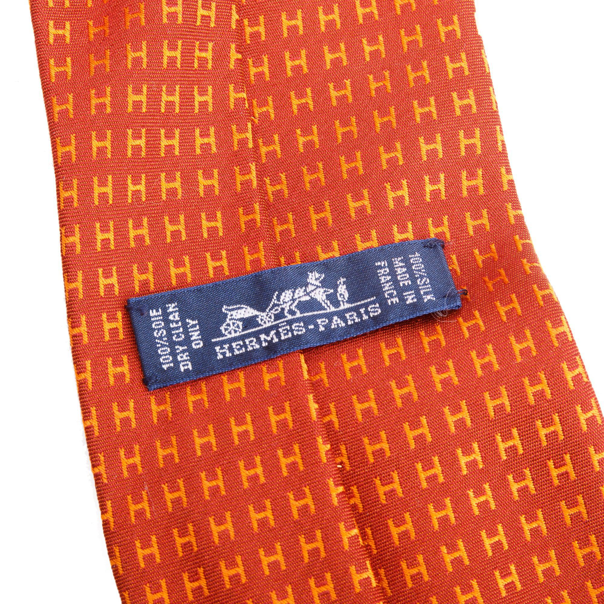 Hermes Orange 'H Love You' Printed Silk Tie w/ Box