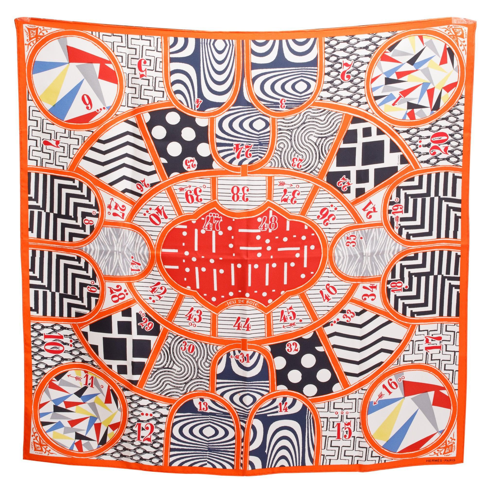 Hermes Orange 'Jeu de Soie' Silk Scarf 90