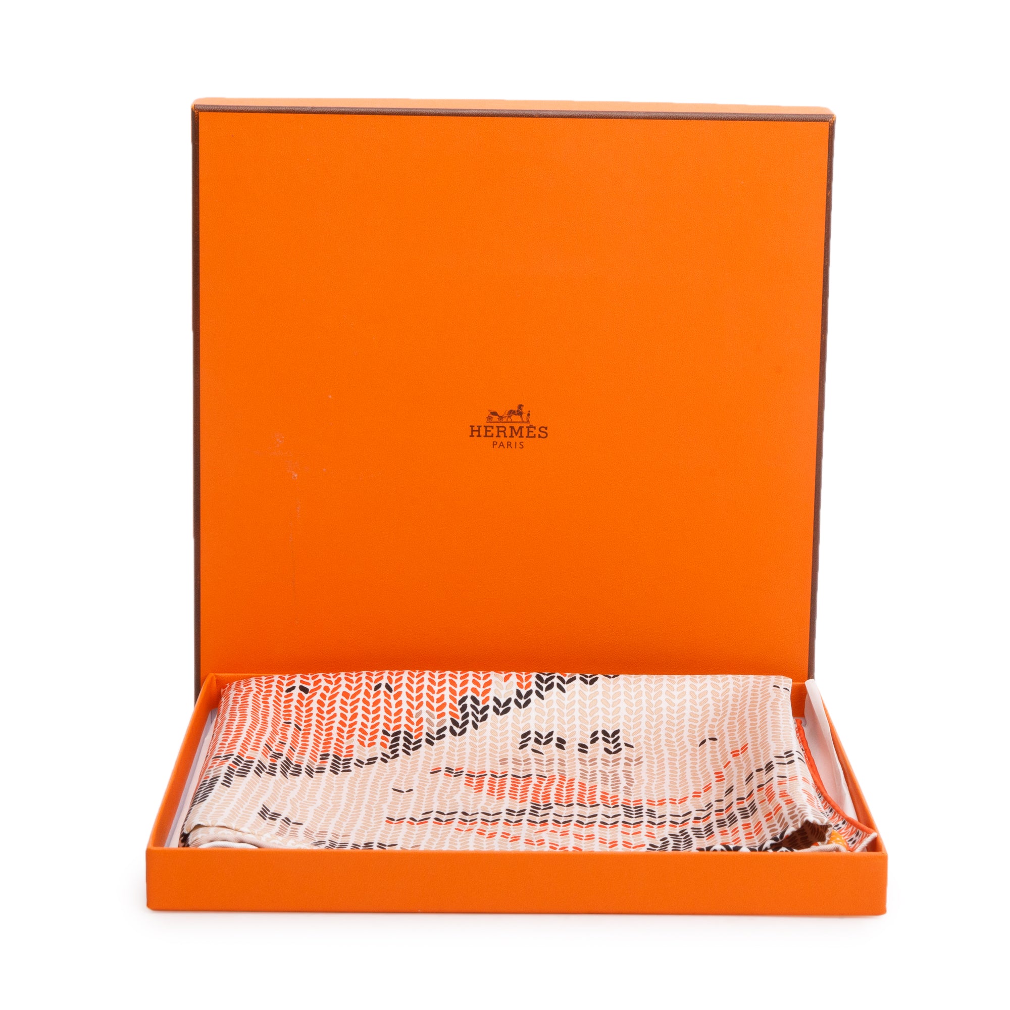 Hermes Orange Multicolor 'Coin Du Feu' Silk Scarf 90 w/ Box & Receipt