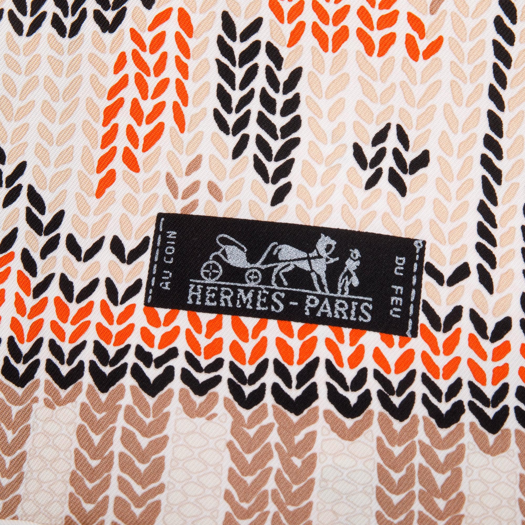 Hermes Orange Multicolor 'Coin Du Feu' Silk Scarf 90 w/ Box & Receipt