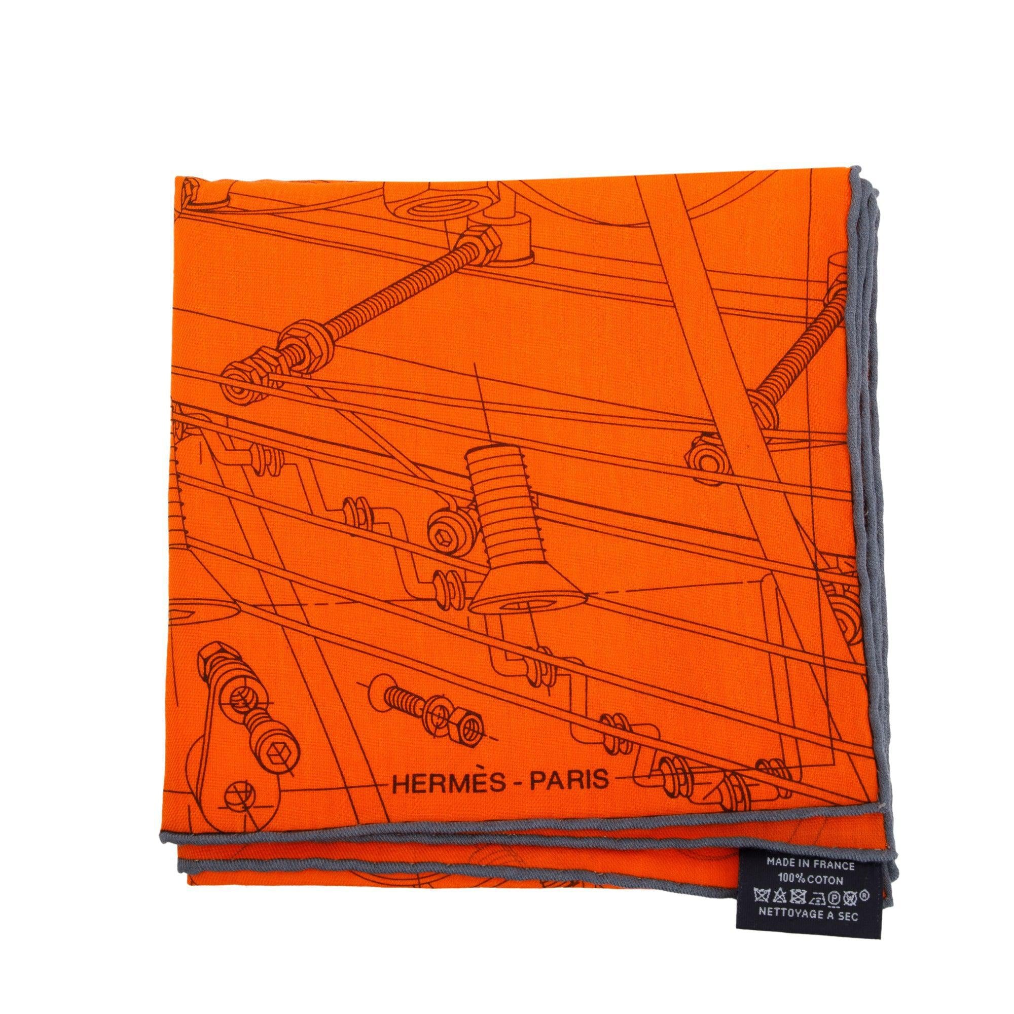 Hermes Orange Reve De Mecanique Elementaire Cotton Scarf 65