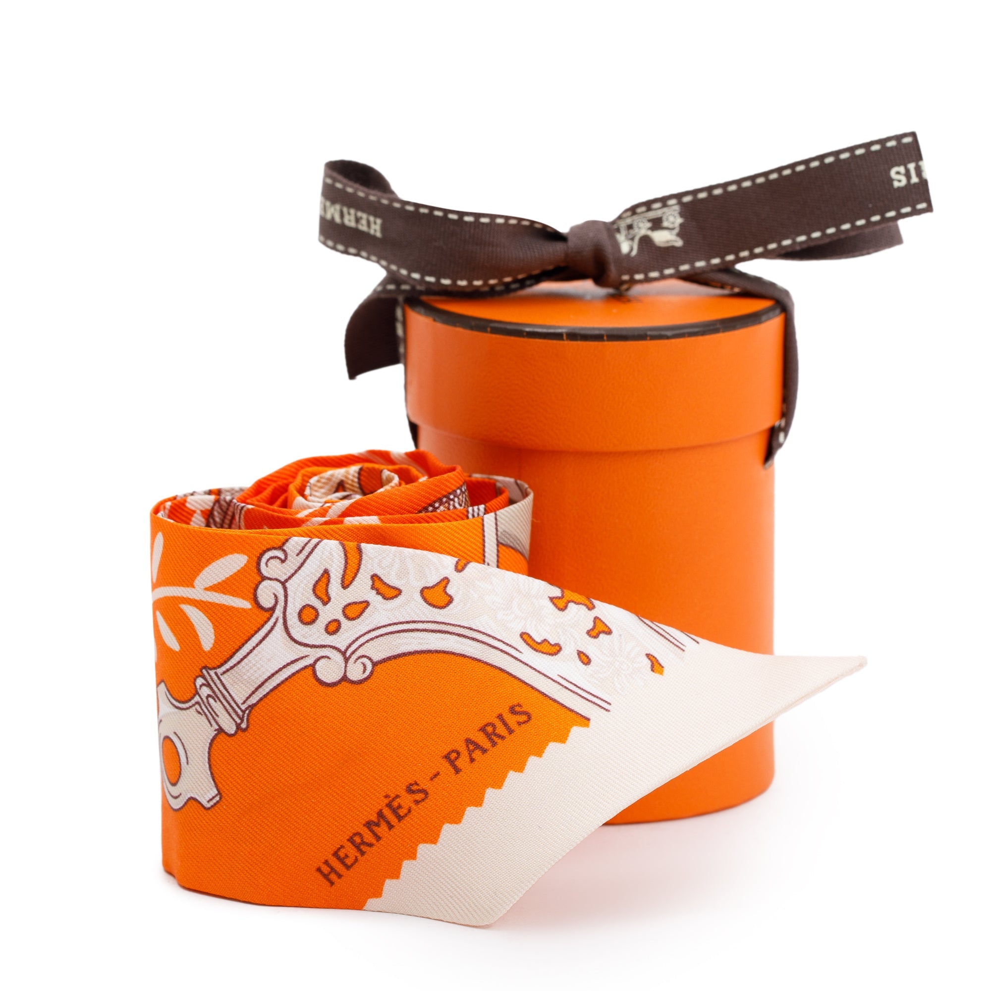 Hermes Orange/Multicolor 'Etriers Remix' Silk Twilly w/ Box