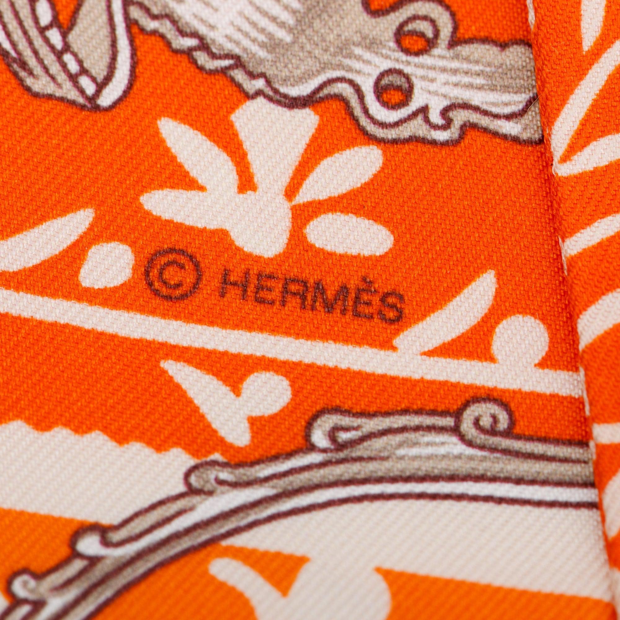 Hermes Orange/Multicolor 'Etriers Remix' Silk Twilly w/ Box