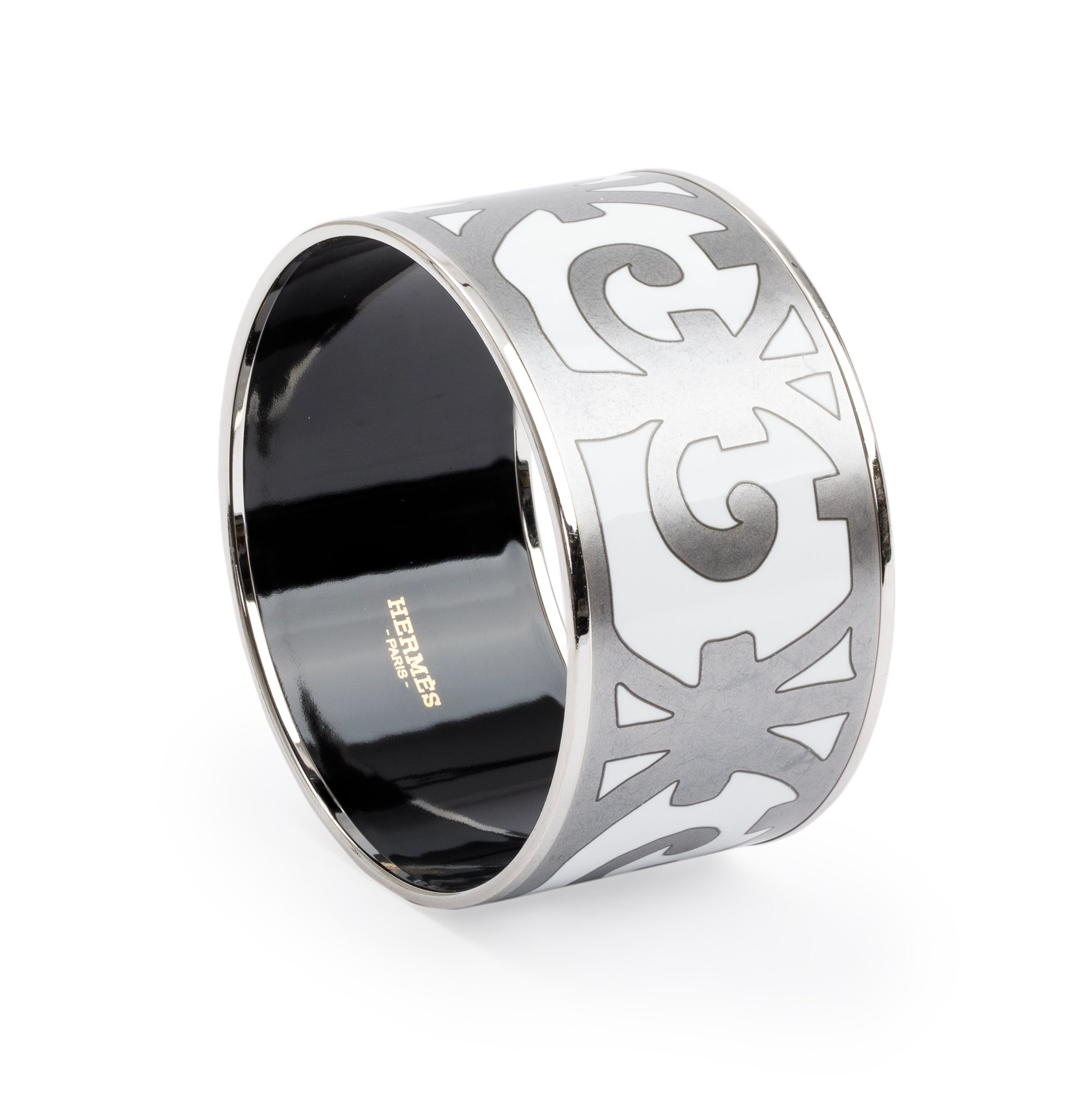 Hermes Paladium-Plated 'Balcons Du Guadalquivir' Enamel Extra Wide Bangle