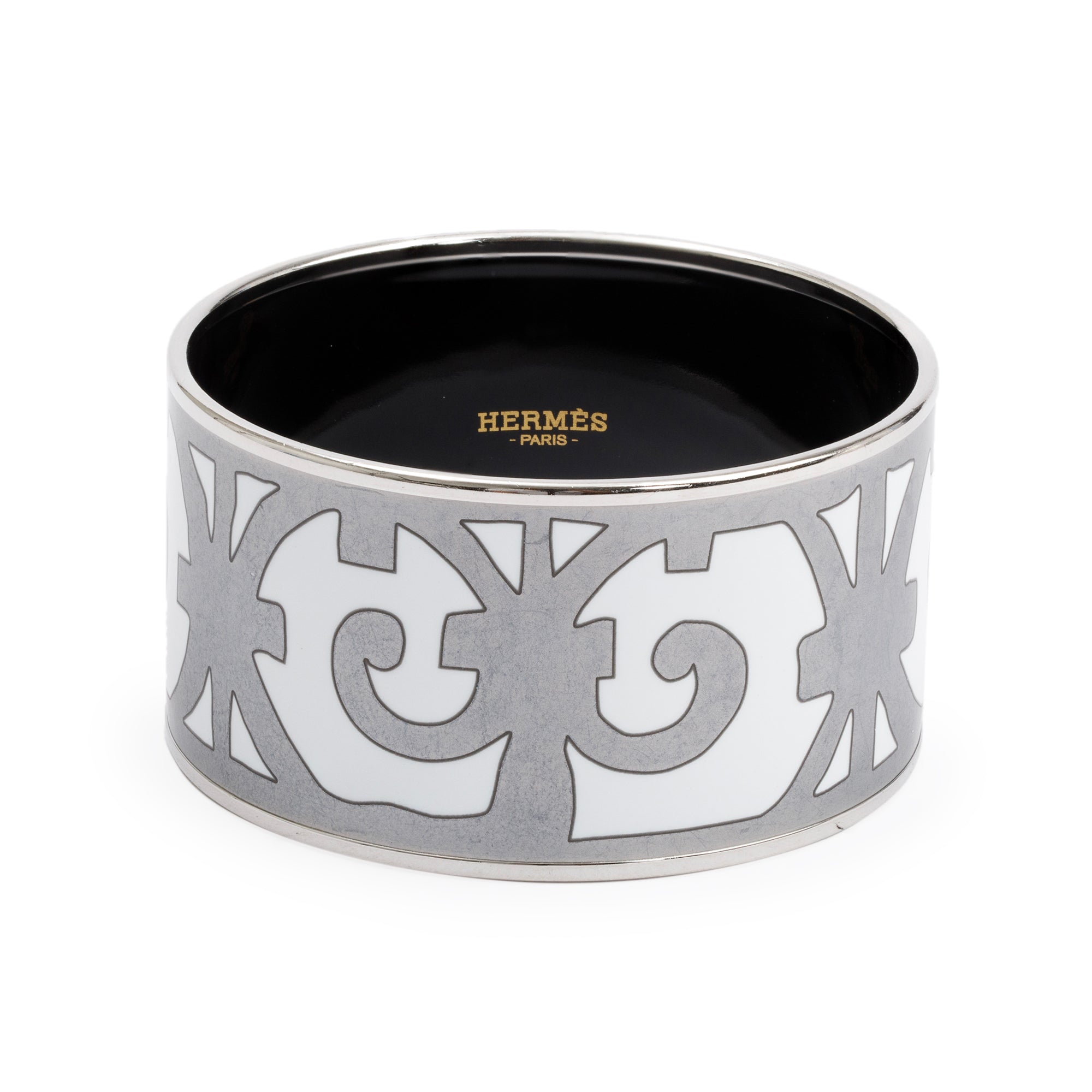 Hermes Paladium-Plated 'Balcons Du Guadalquivir' Enamel Extra Wide Bangle